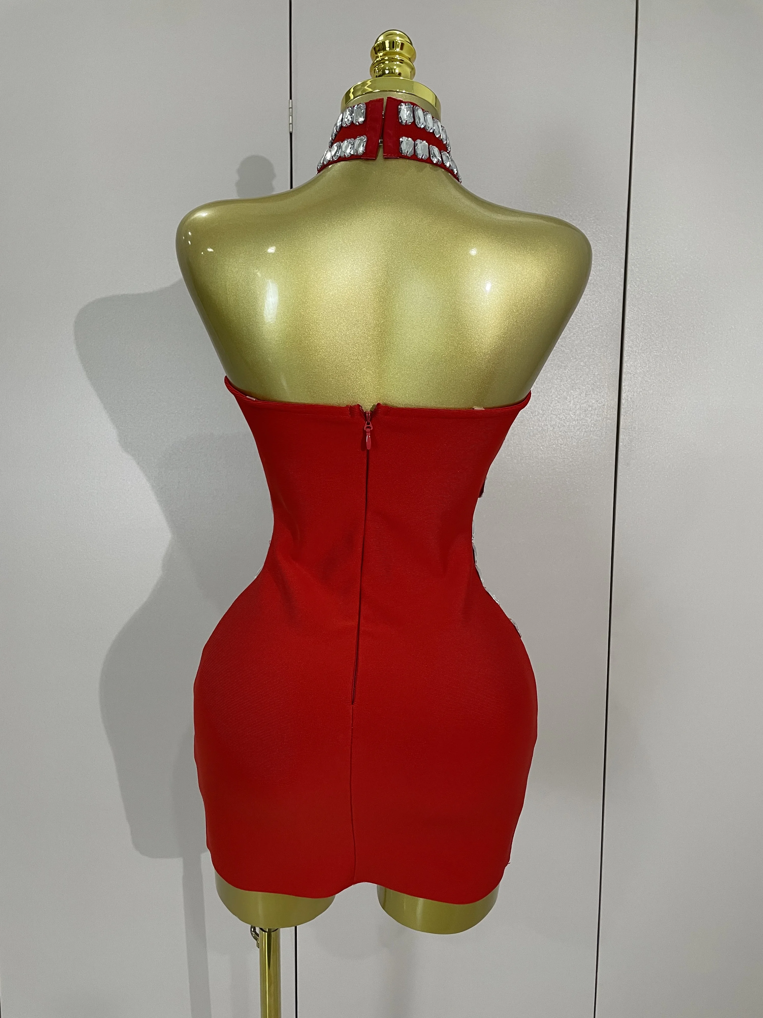 Women 2025 Sparkly Rhinestones Bodycon Strapless Mini Bandage Dress Backless Fashion Evening Party Club Luxury Birthday Dresses