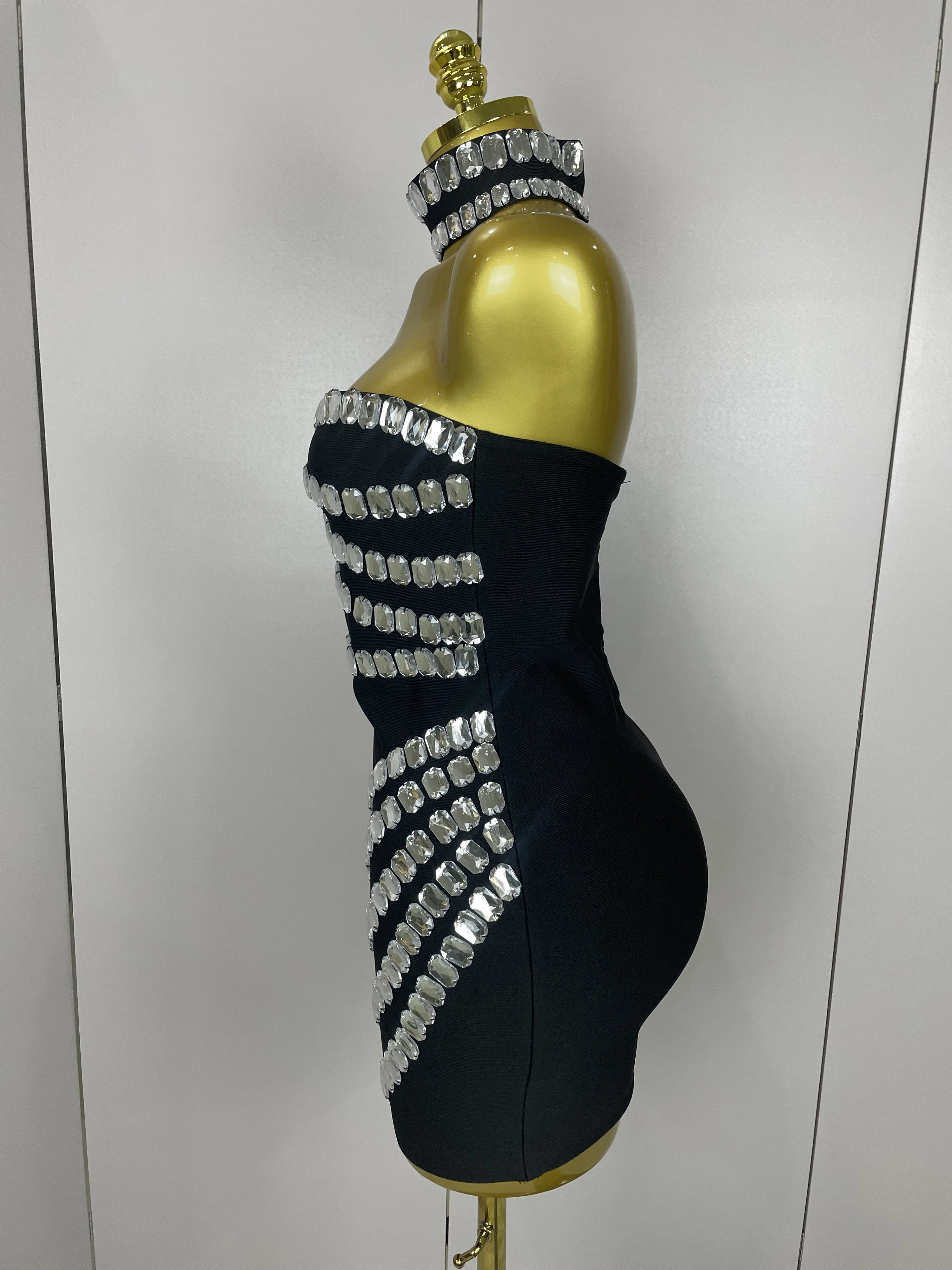 Women 2025 Sparkly Rhinestones Bodycon Strapless Mini Bandage Dress Backless Fashion Evening Party Club Luxury Birthday Dresses
