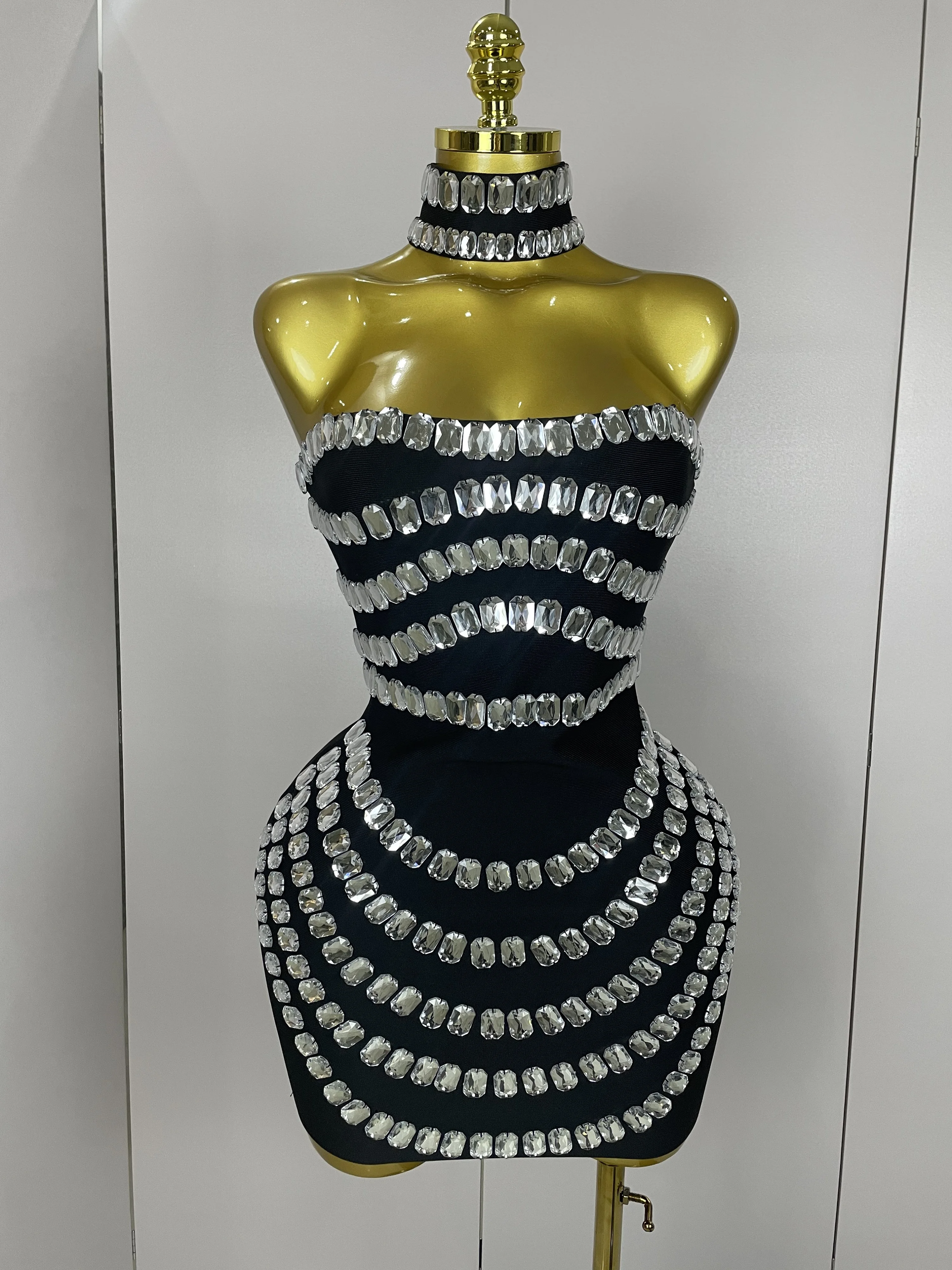 Women 2025 Sparkly Rhinestones Bodycon Strapless Mini Bandage Dress Backless Fashion Evening Party Club Luxury Birthday Dresses