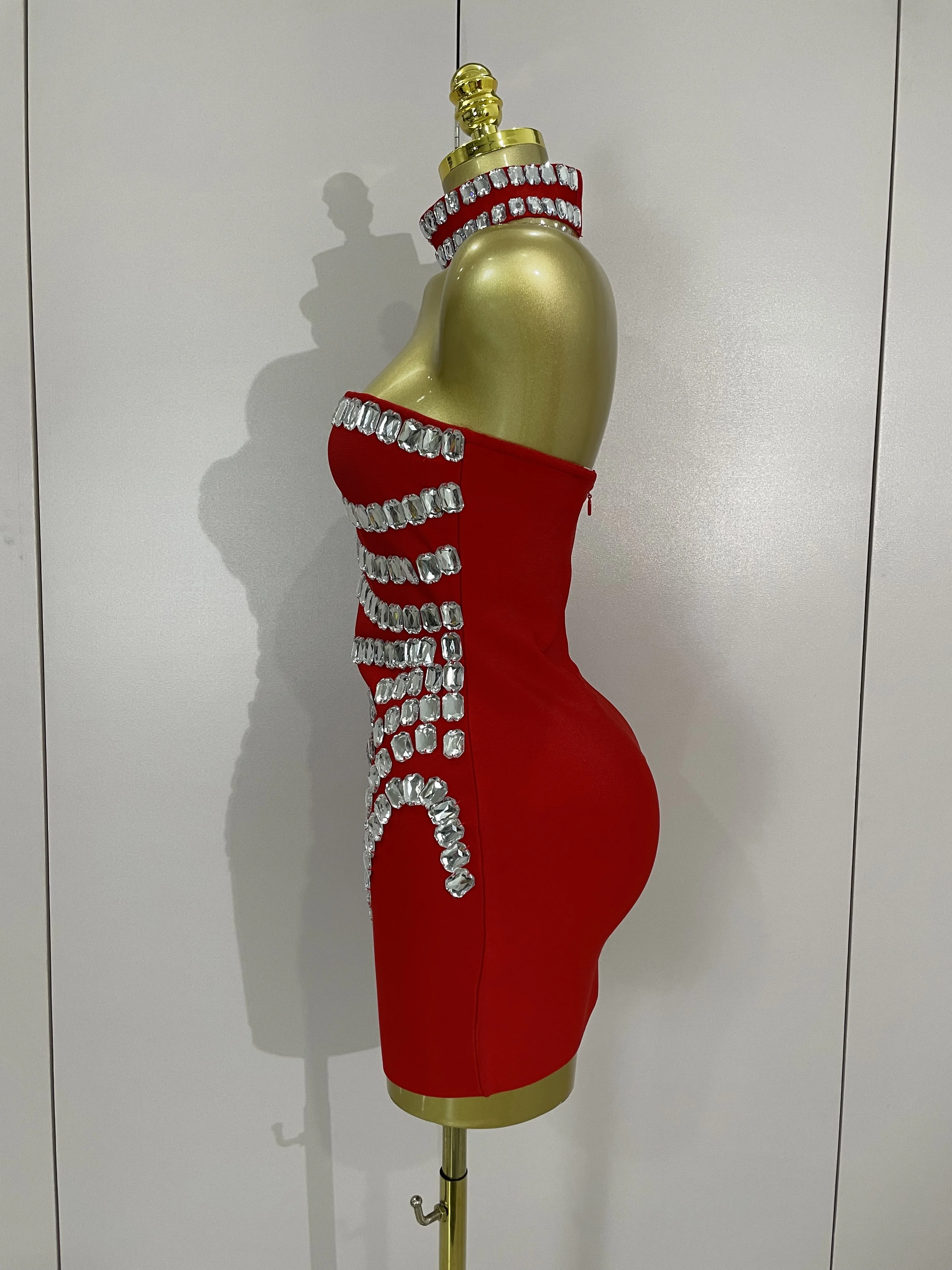 Women 2025 Sparkly Rhinestones Bodycon Strapless Mini Bandage Dress Backless Fashion Evening Party Club Luxury Birthday Dresses