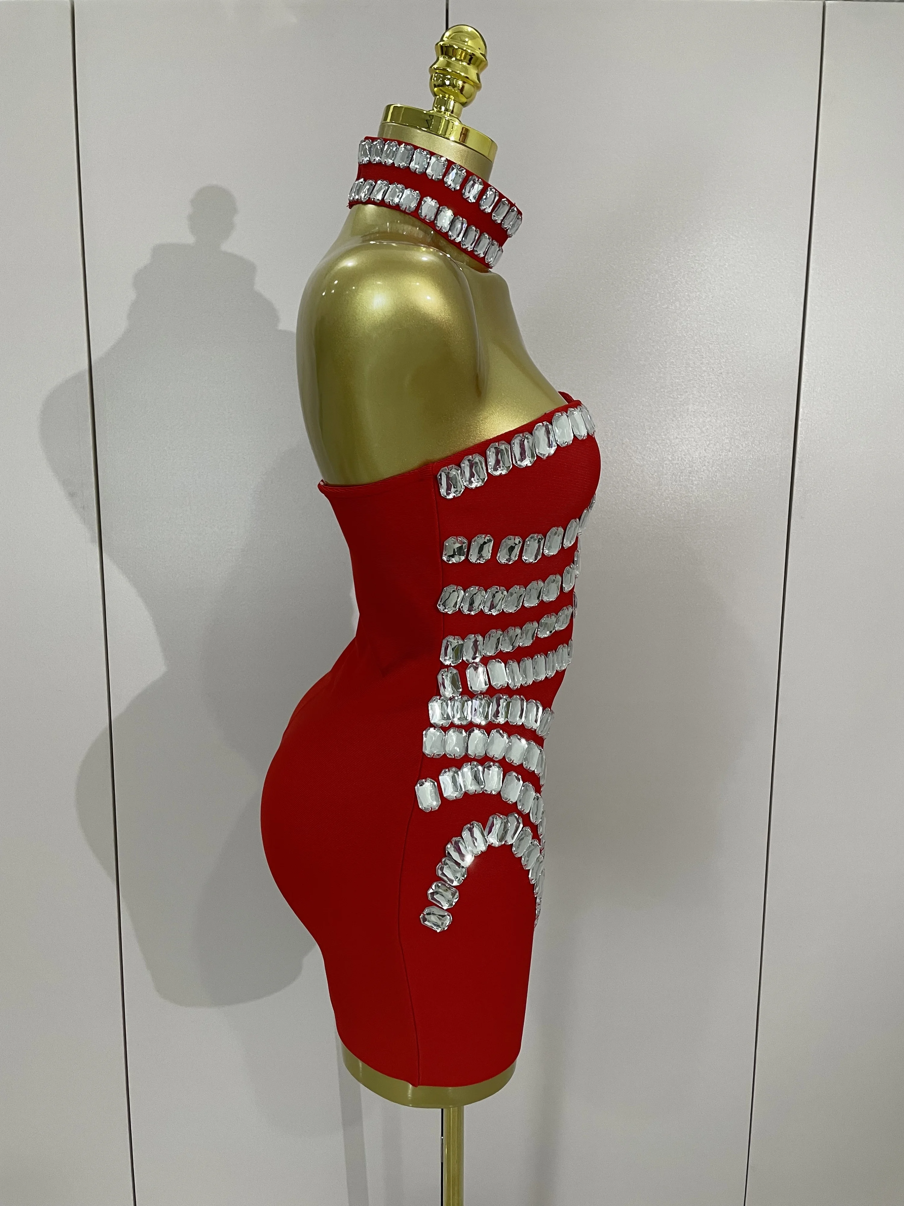 Women 2025 Sparkly Rhinestones Bodycon Strapless Mini Bandage Dress Backless Fashion Evening Party Club Luxury Birthday Dresses