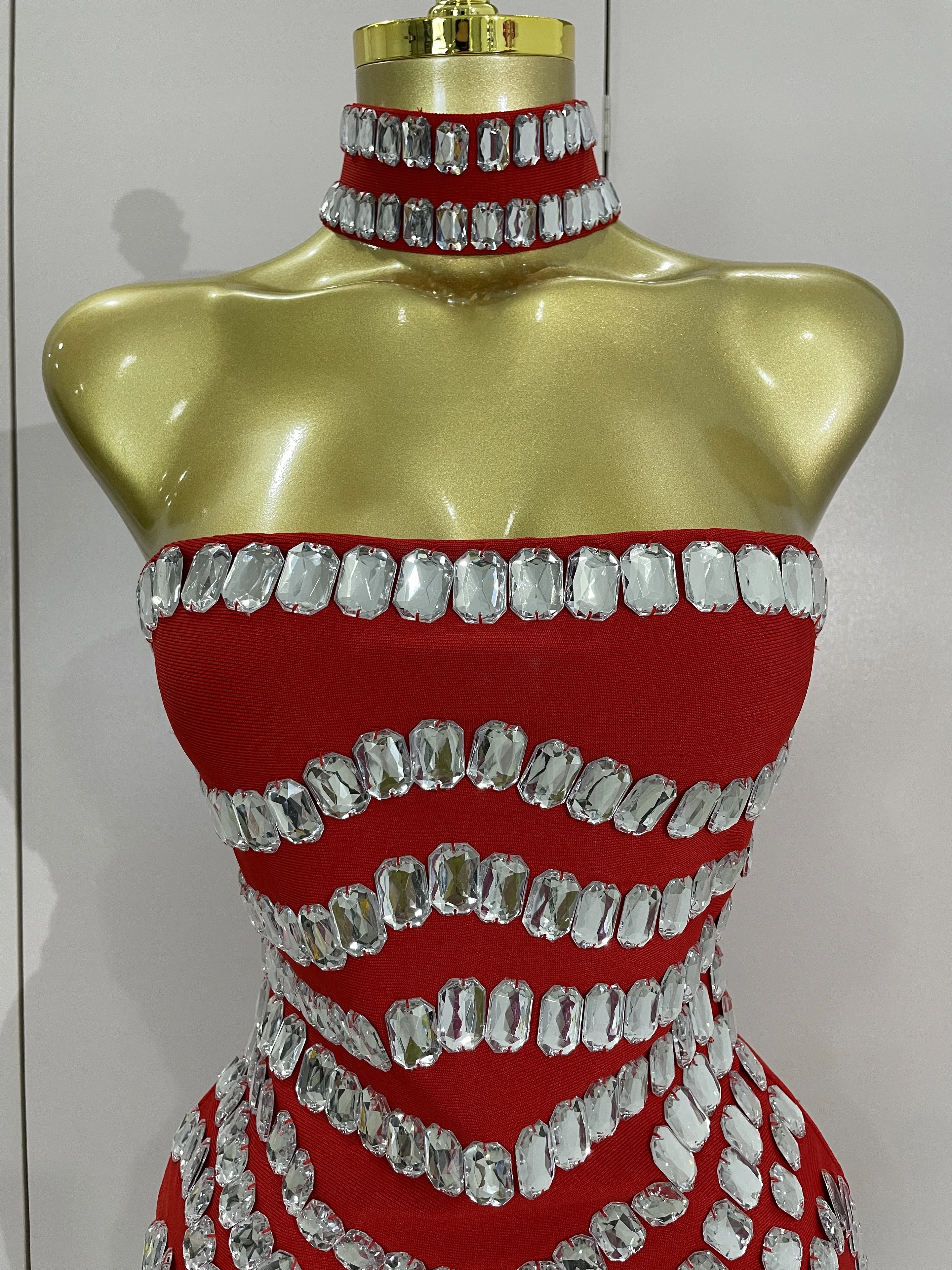 Women 2025 Sparkly Rhinestones Bodycon Strapless Mini Bandage Dress Backless Fashion Evening Party Club Luxury Birthday Dresses