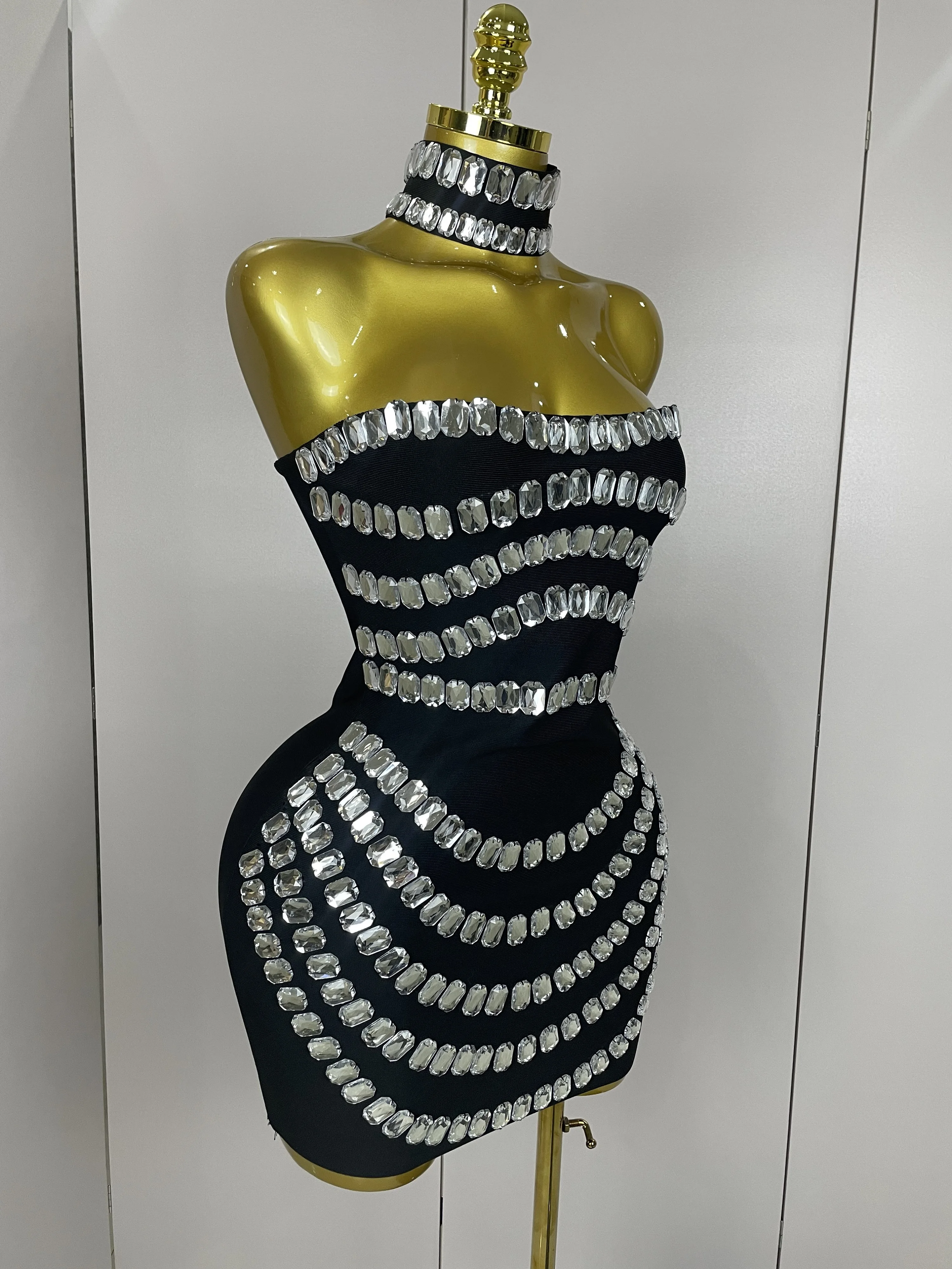 Women 2025 Sparkly Rhinestones Bodycon Strapless Mini Bandage Dress Backless Fashion Evening Party Club Luxury Birthday Dresses
