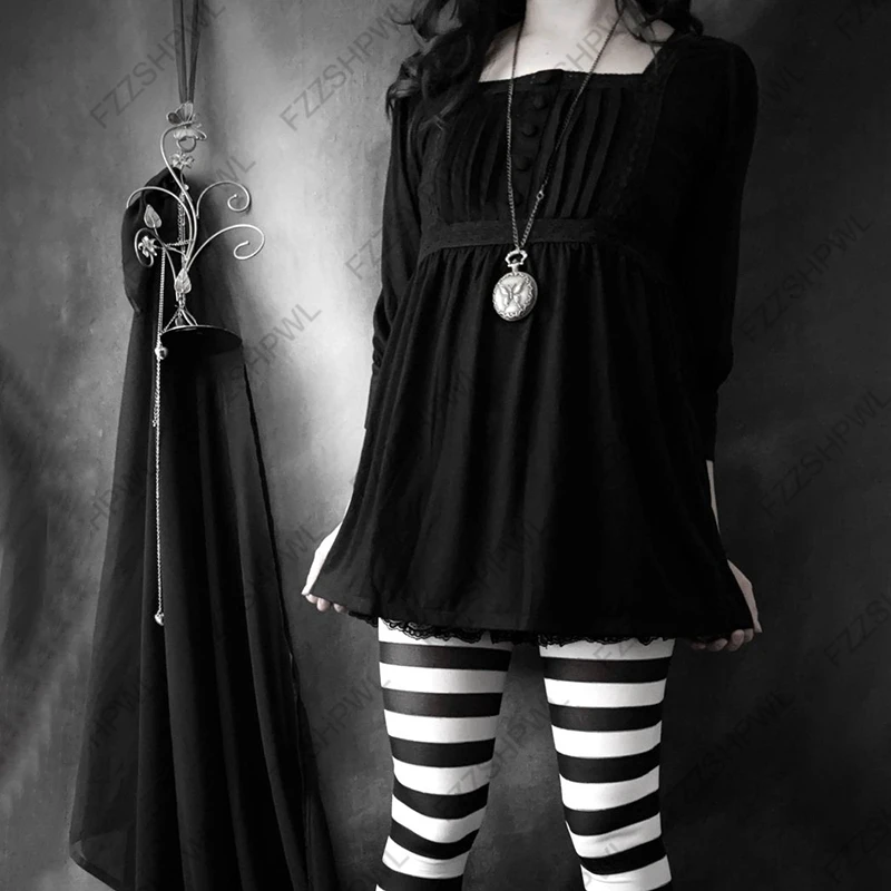 Women Y2K Dress Vintage vibe Harajuku Punk Square Neck Long sleeve Frock Subculture Streetwear A-line skirt 2000S Grunge Gothic