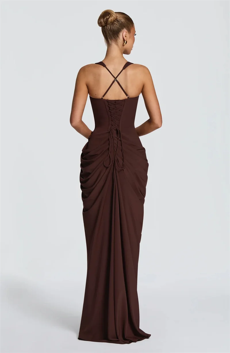 Mozision Women Sexy Maxi Dress Sleeveless Sweetheart Neck High Split Draped Ruched Long Party Dress Formal Wedding Guest Dress