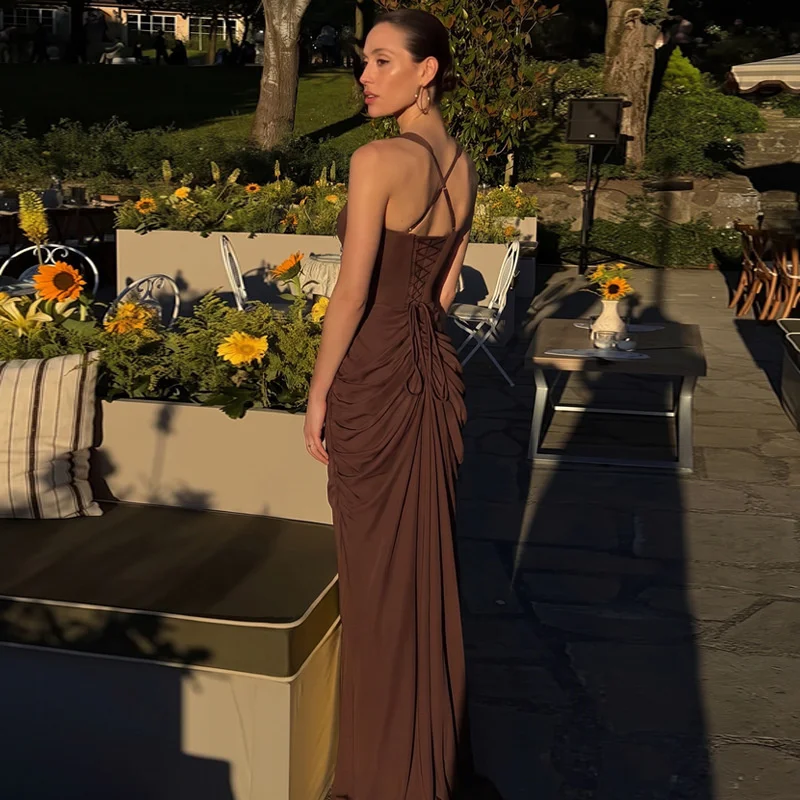 Mozision Women Sexy Maxi Dress Sleeveless Sweetheart Neck High Split Draped Ruched Long Party Dress Formal Wedding Guest Dress