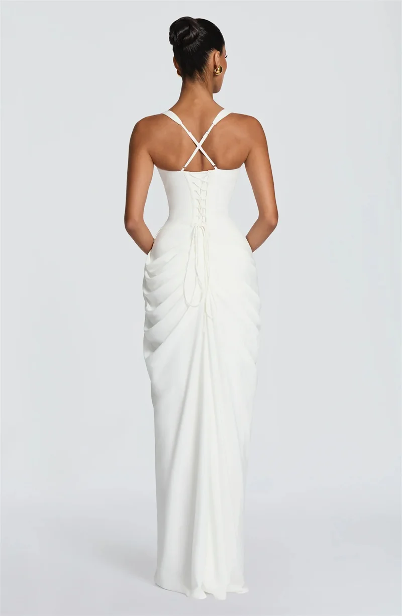 Mozision Women Sexy Maxi Dress Sleeveless Sweetheart Neck High Split Draped Ruched Long Party Dress Formal Wedding Guest Dress