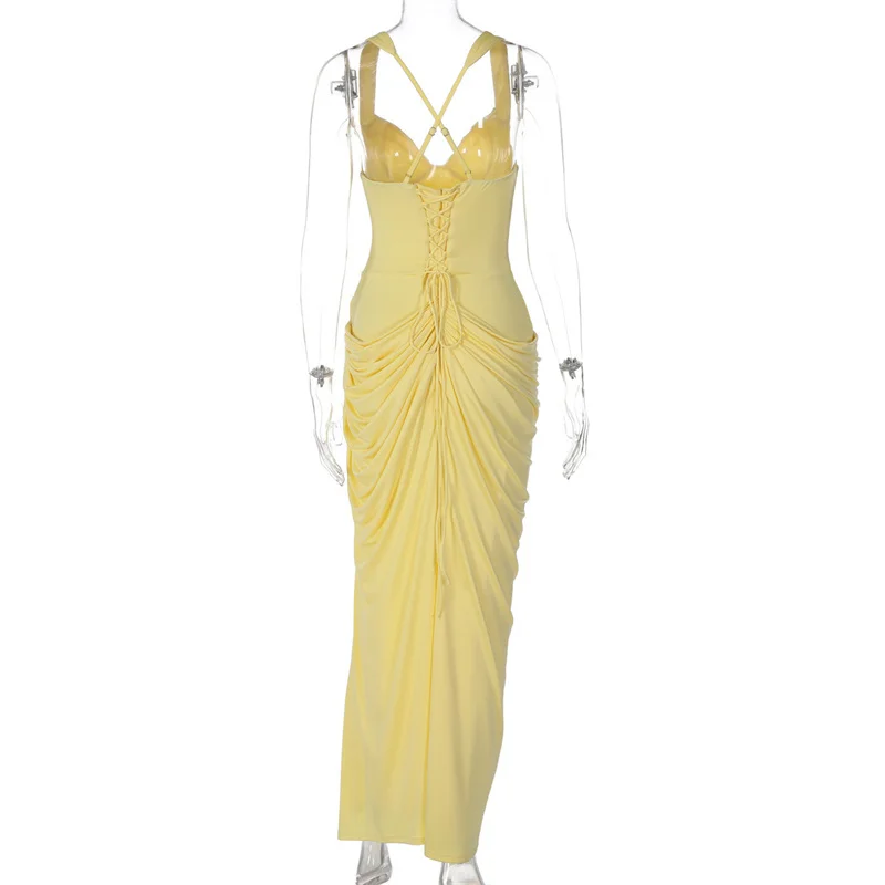 Mozision Women Sexy Maxi Dress Sleeveless Sweetheart Neck High Split Draped Ruched Long Party Dress Formal Wedding Guest Dress