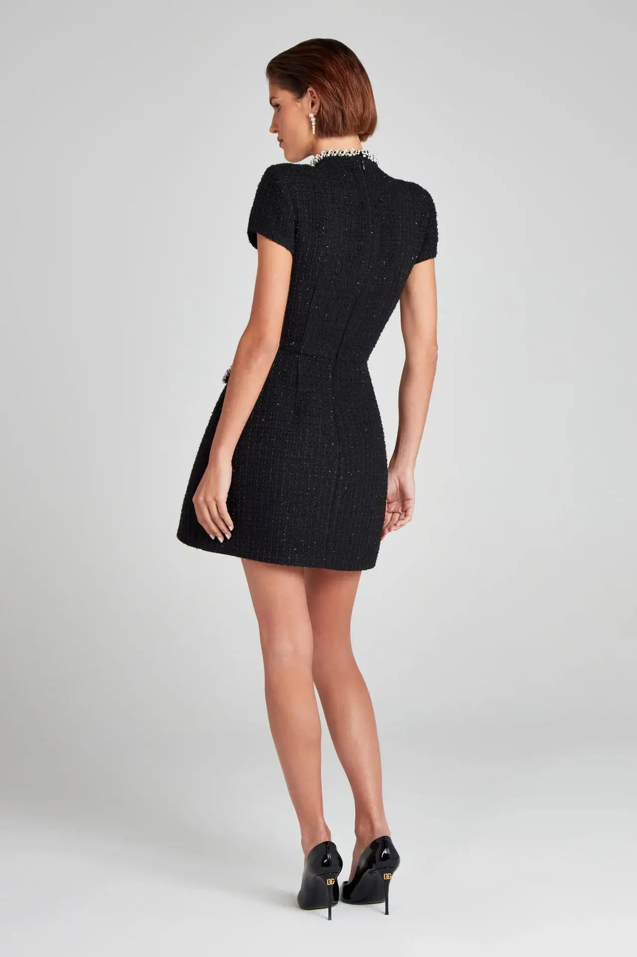 Tosssy Shiny Elegant Female MIni Dress Pocket Short Sleeve Patchwork Fashion Slim Party Dress Gown Women's Glitter Vntage Dress