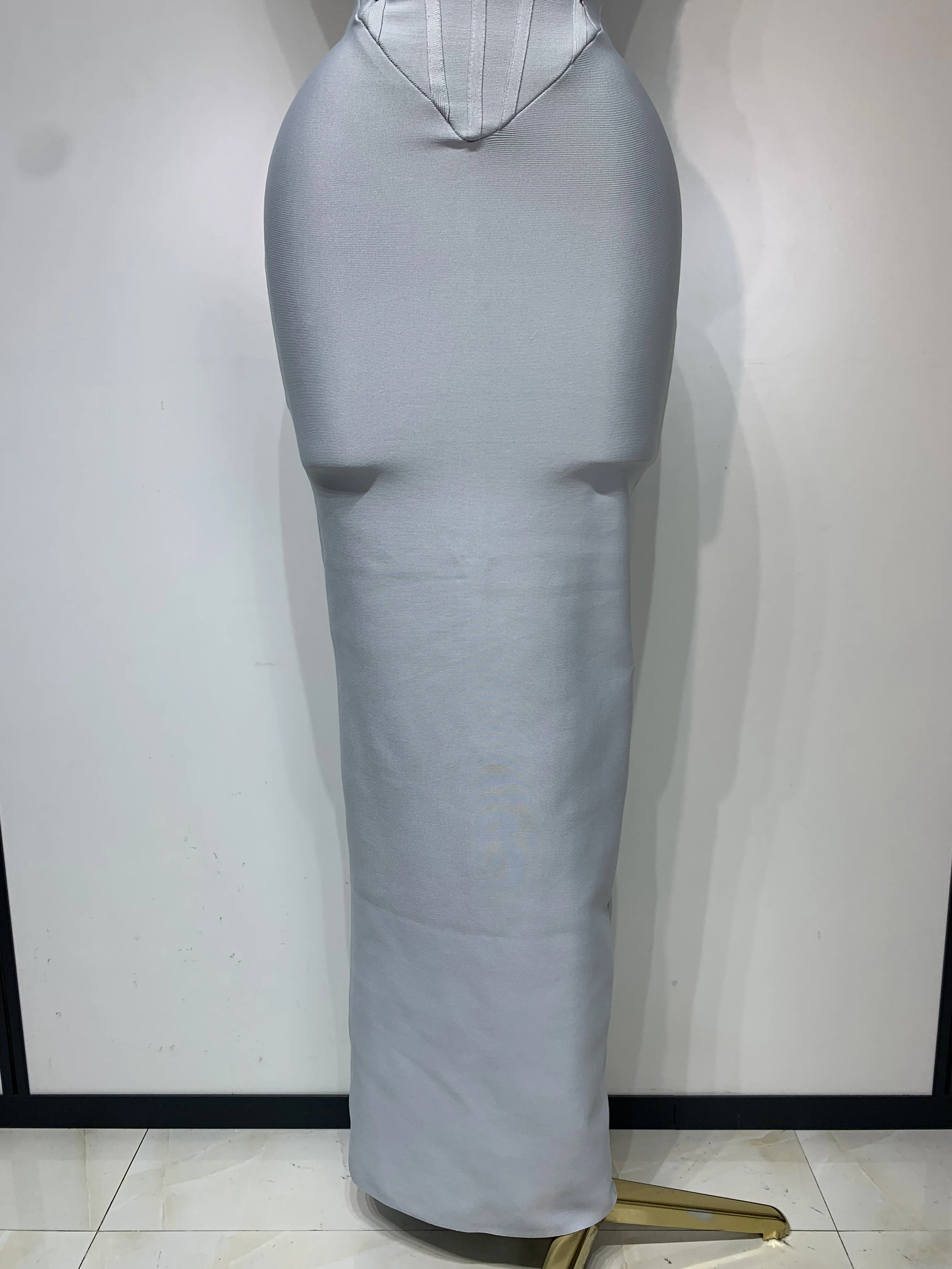 Women Sexy Strapless Backless Long Bandage Dress Fashion Light Grey Sleeveless Beading Cocktail Party Luxury Birthday Gown