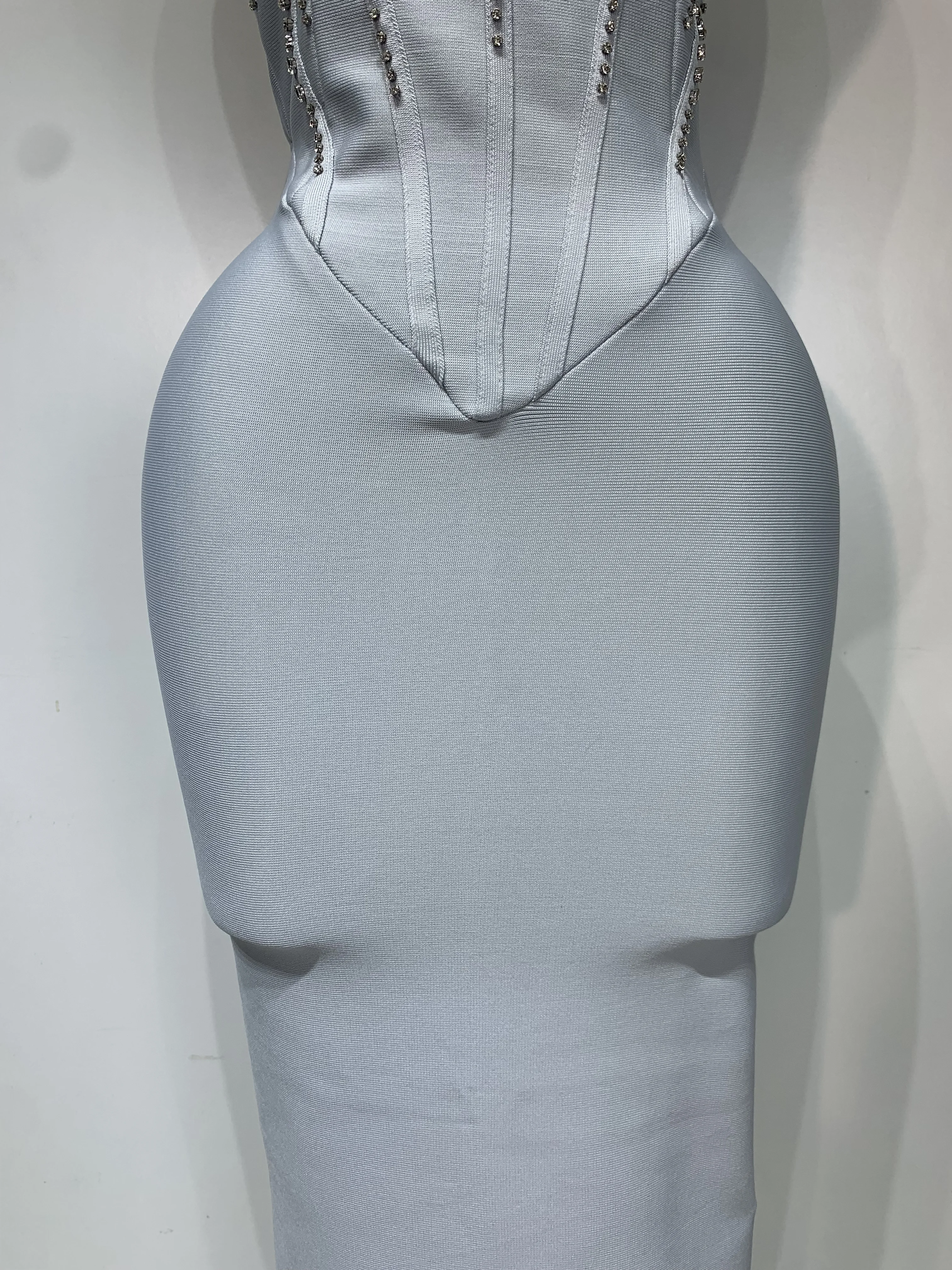Women Sexy Strapless Backless Long Bandage Dress Fashion Light Grey Sleeveless Beading Cocktail Party Luxury Birthday Gown