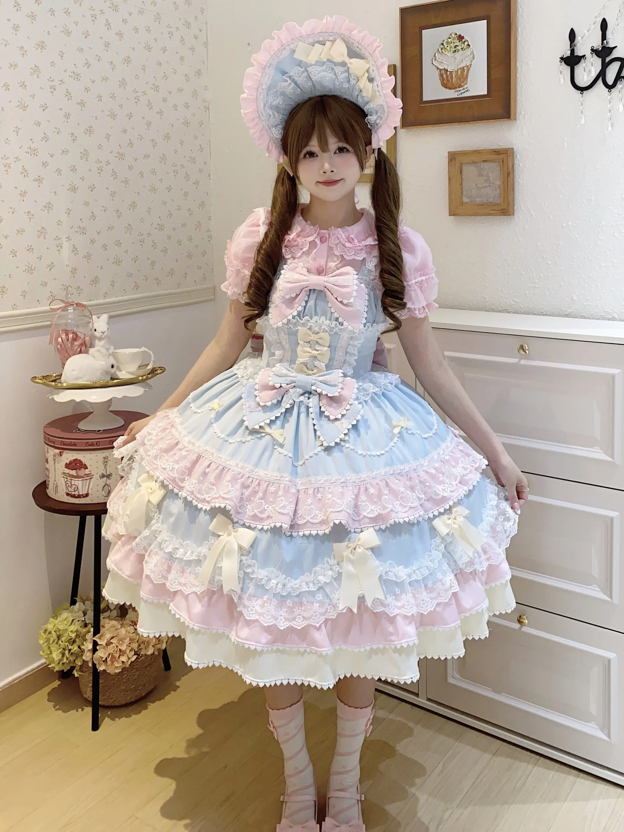 Japanese Style Lolita Strap Dress Women Sleeveless Cute Bow Lace Elegant Sweet Fairy Cosplay Party Daily Casual JSK Dresses