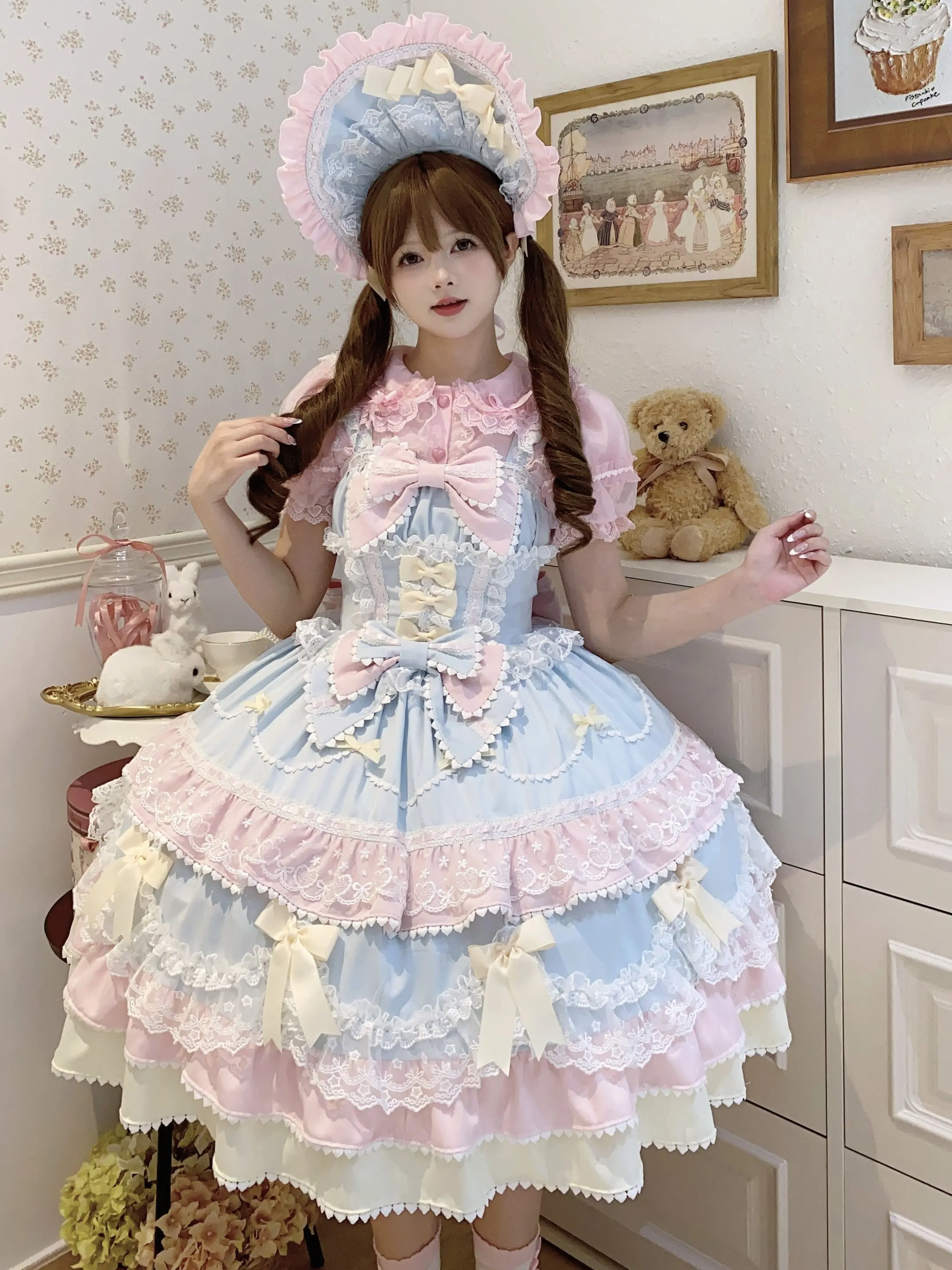 Japanese Style Lolita Strap Dress Women Sleeveless Cute Bow Lace Elegant Sweet Fairy Cosplay Party Daily Casual JSK Dresses