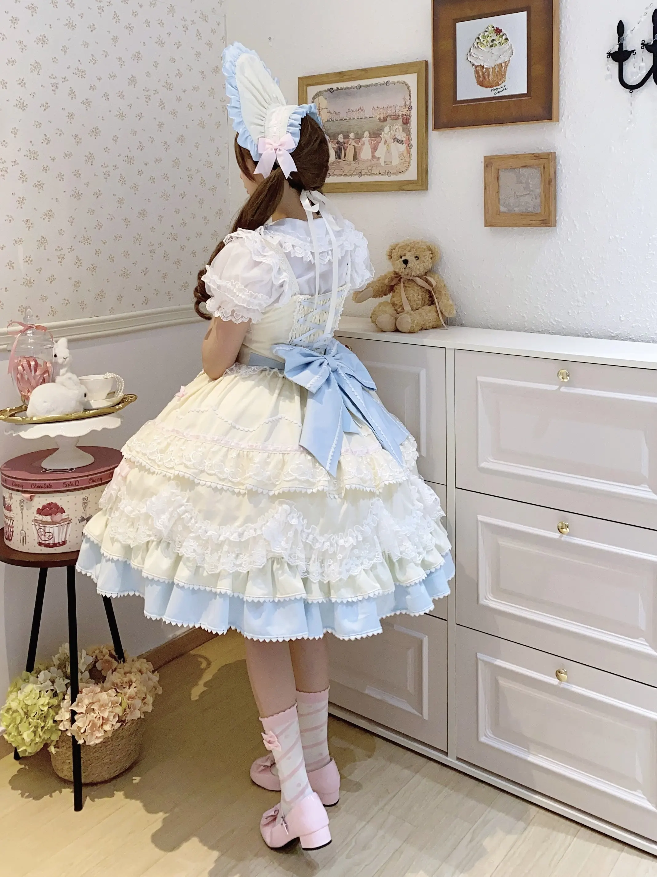 Japanese Style Lolita Strap Dress Women Sleeveless Cute Bow Lace Elegant Sweet Fairy Cosplay Party Daily Casual JSK Dresses