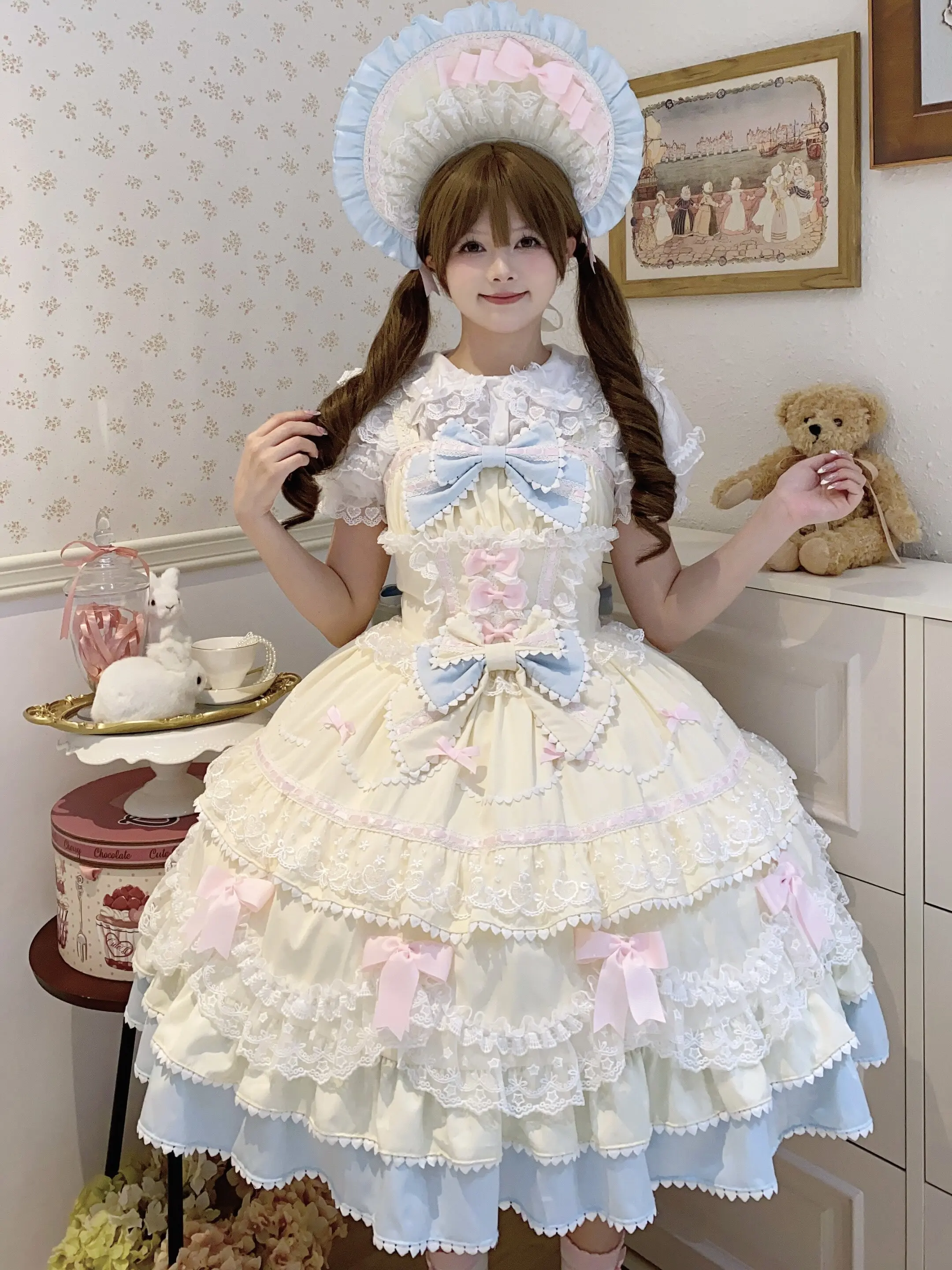 Japanese Style Lolita Strap Dress Women Sleeveless Cute Bow Lace Elegant Sweet Fairy Cosplay Party Daily Casual JSK Dresses