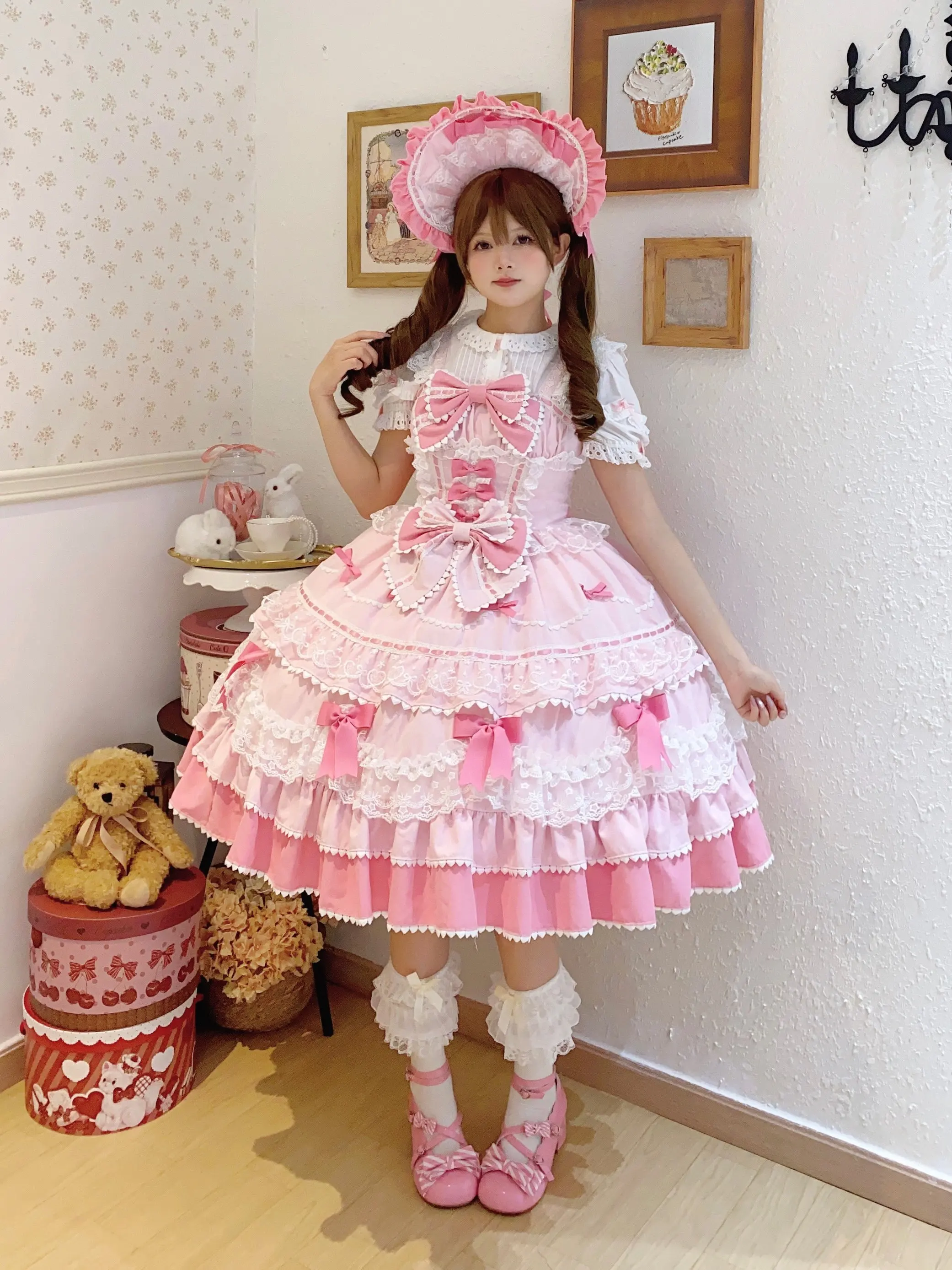 Japanese Style Lolita Strap Dress Women Sleeveless Cute Bow Lace Elegant Sweet Fairy Cosplay Party Daily Casual JSK Dresses