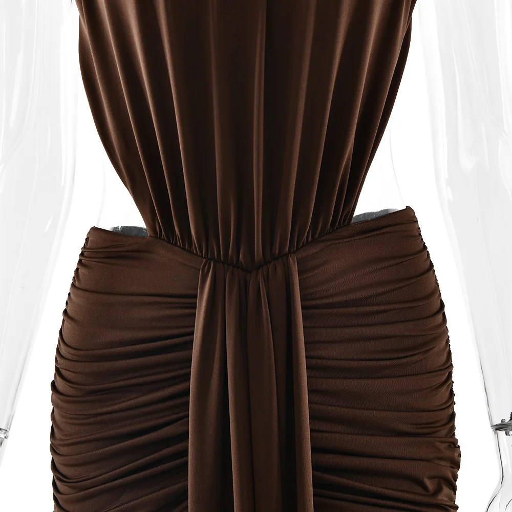 Elegant Brown Long Dress Women's Luxury Turtleneck Female Backless Black Party Casual Evening Dresses Wedding Guest Orange Gowns