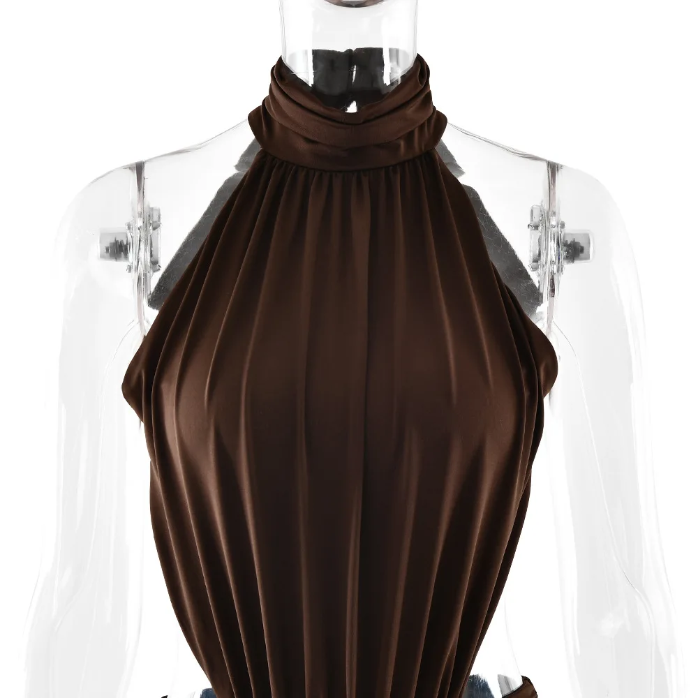 Elegant Brown Long Dress Women's Luxury Turtleneck Female Backless Black Party Casual Evening Dresses Wedding Guest Orange Gowns