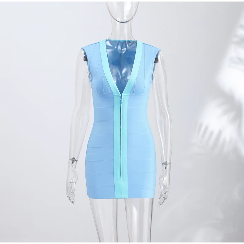 Elegant V-Neck Women's Dress Sleeveless Zippers Elastic Hip Package Lady Mini Dresses 2026 Summer Autumn Chic New Female Robe