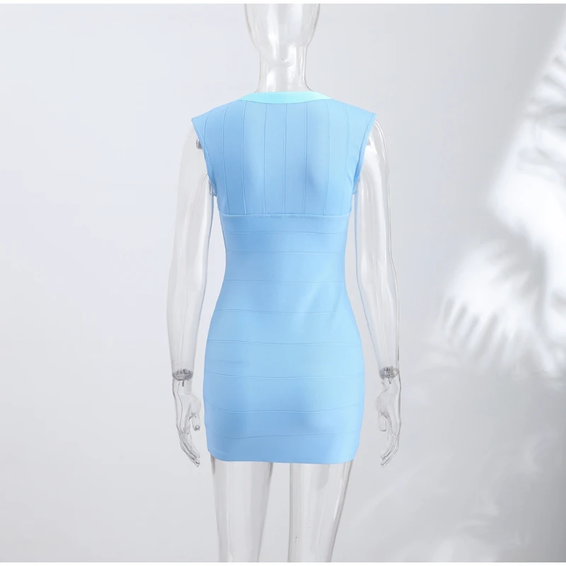 Elegant V-Neck Women's Dress Sleeveless Zippers Elastic Hip Package Lady Mini Dresses 2026 Summer Autumn Chic New Female Robe
