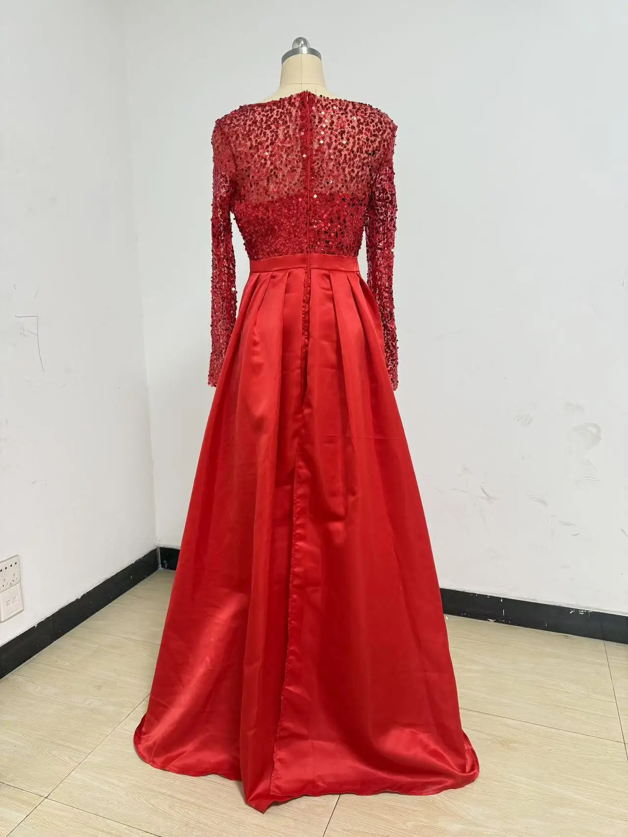 Women Party Dress Long Sleeve Sequins Empire Mesh Elegant O-neck Lady Big Swing New Banquet Temperament Clothing