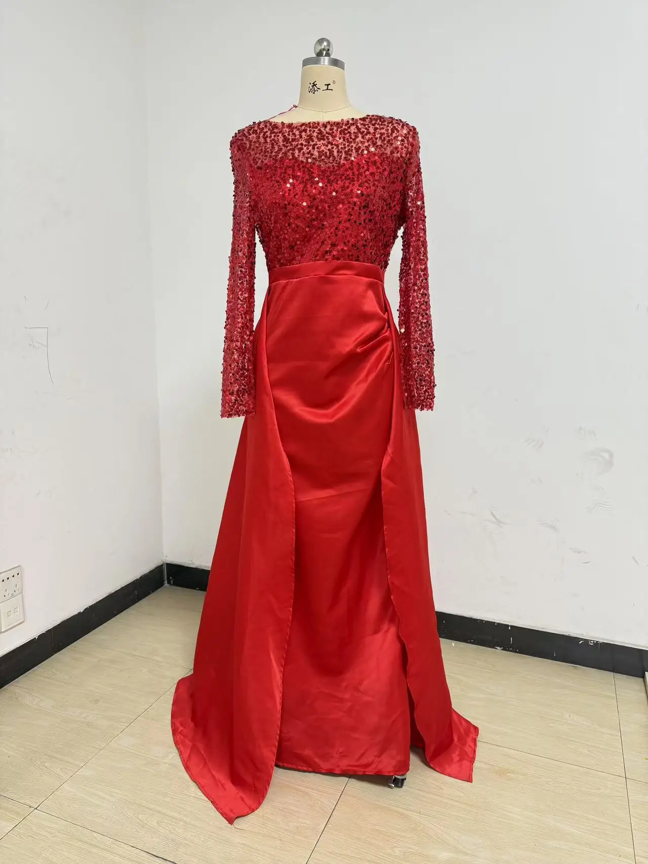 Women Party Dress Long Sleeve Sequins Empire Mesh Elegant O-neck Lady Big Swing New Banquet Temperament Clothing