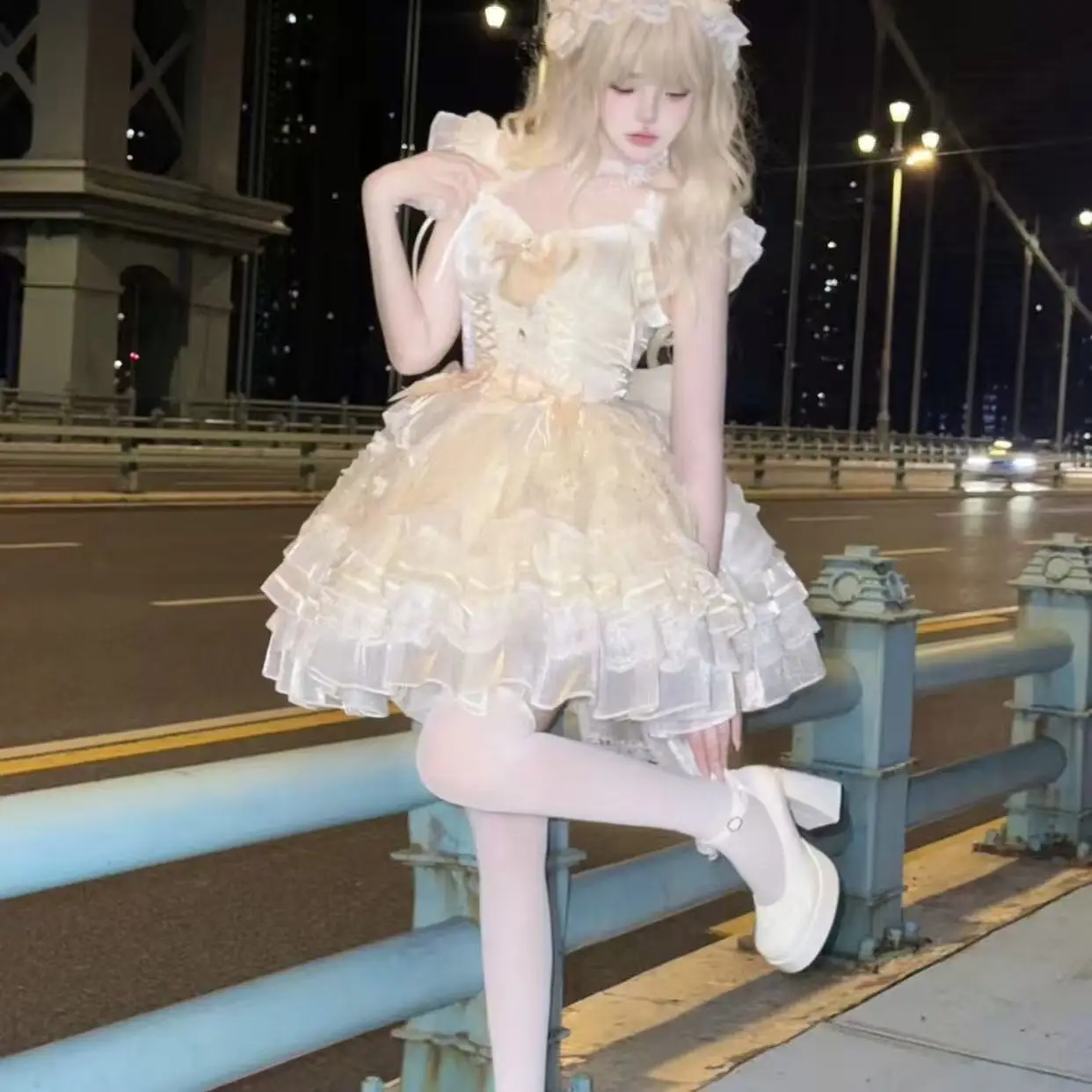 Sweet Princess Lolita Elegant Woman Party Dress Y2k Chic Bow Fairy Vintage Dress Slim Flower Lace Retro Outfits Japanese Summer