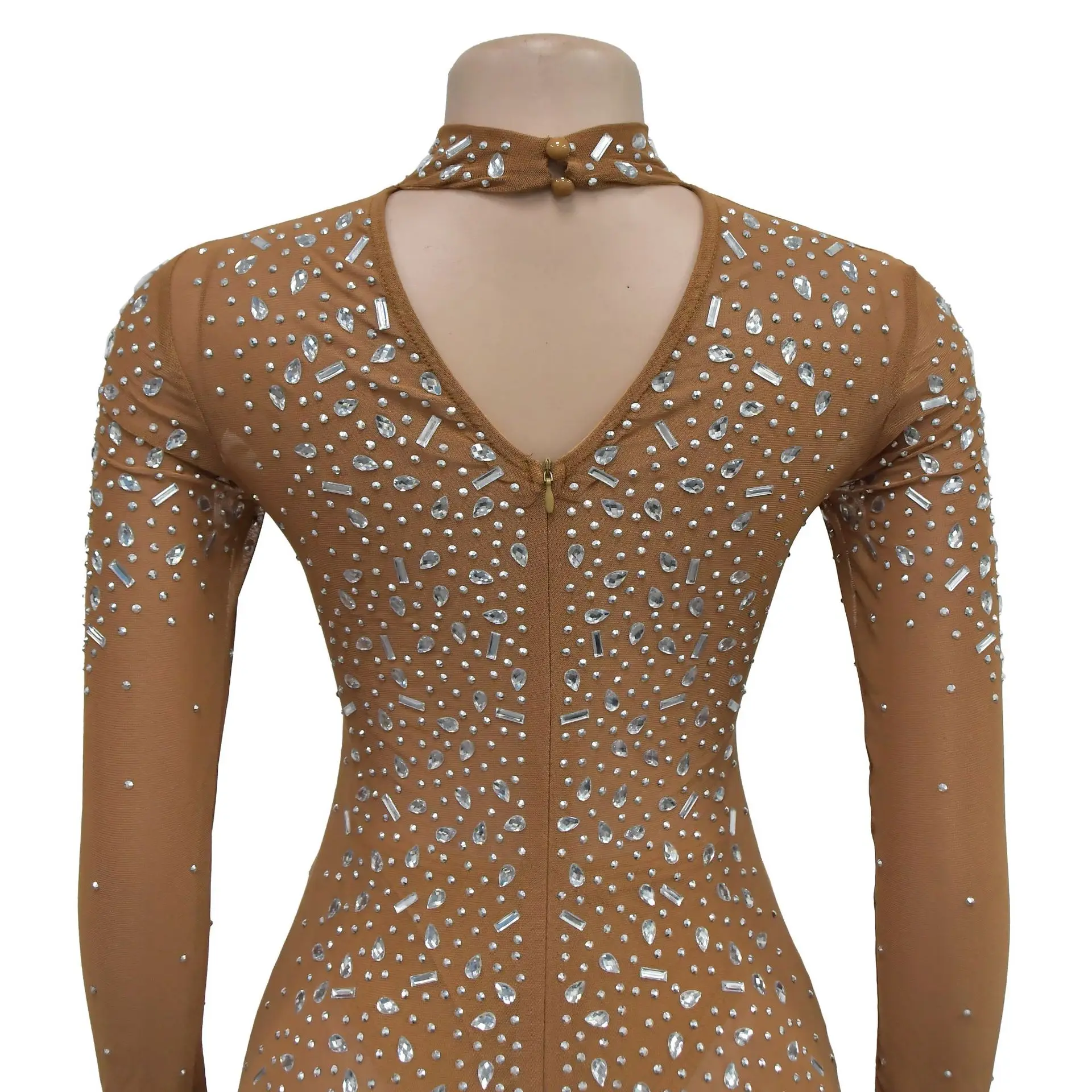 CM.YAYA 2024 Women Long Sleeve Mesh Diamonds Hot Rhinestones Bodycon Midi Dress Women’s Maxi Long Evening Birthday Dresses