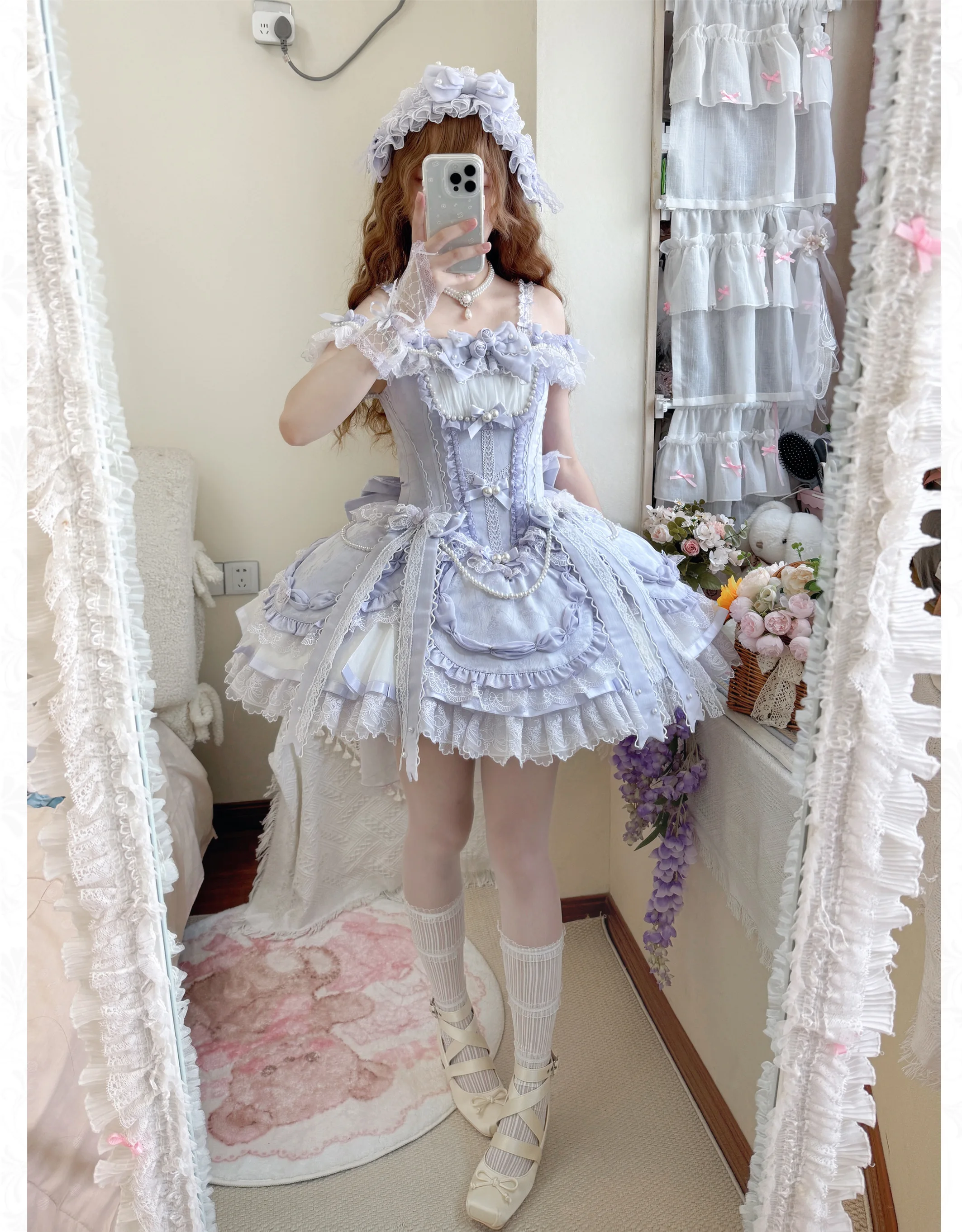 Pink Sweet Lolita Princess Dresses JSK Girl's Woman's Slim-Fit Elegant Lace Bow Tail Birthday Dress Y2k Ballet Style Mini Dress