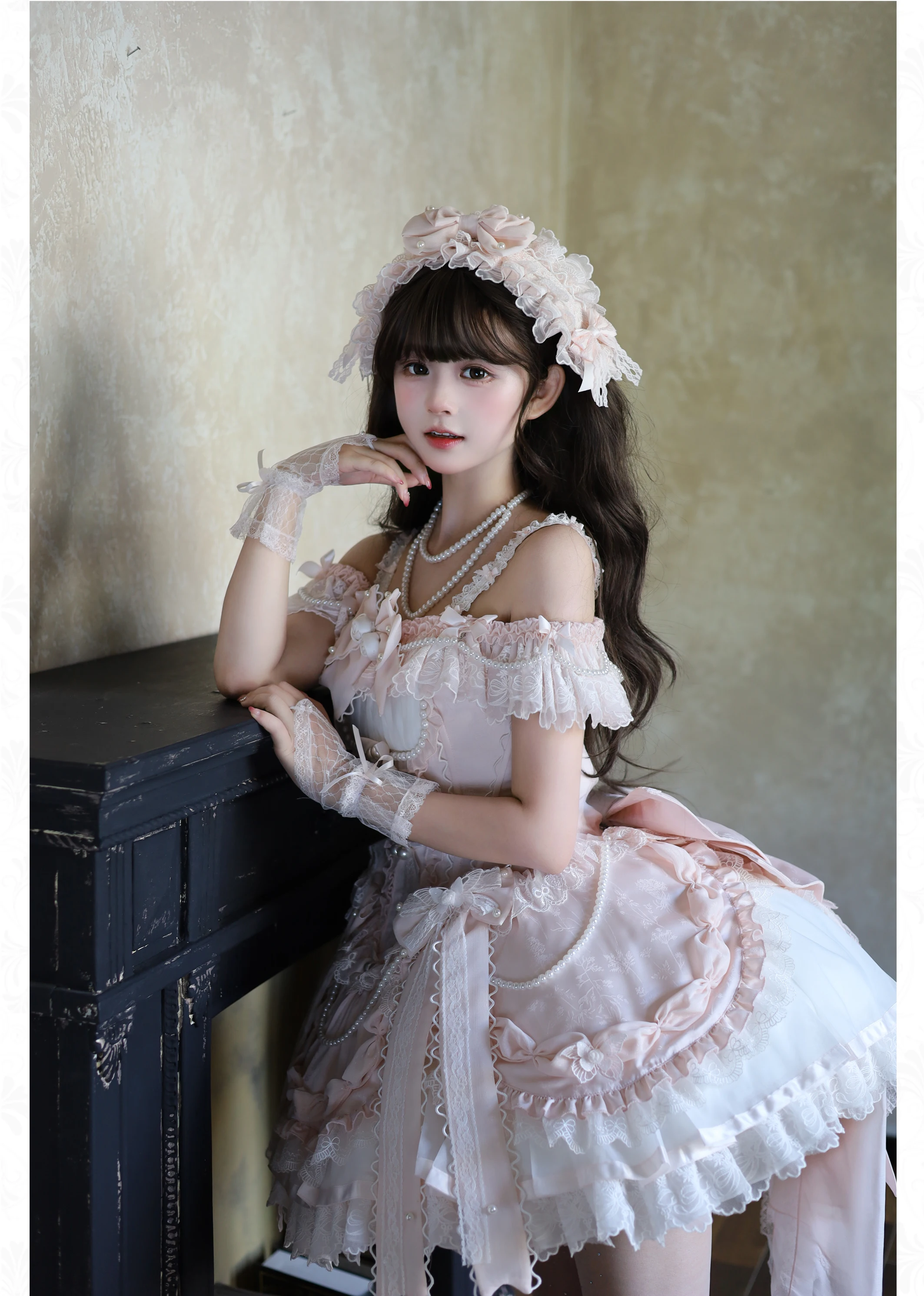 Pink Sweet Lolita Princess Dresses JSK Girl's Woman's Slim-Fit Elegant Lace Bow Tail Birthday Dress Y2k Ballet Style Mini Dress