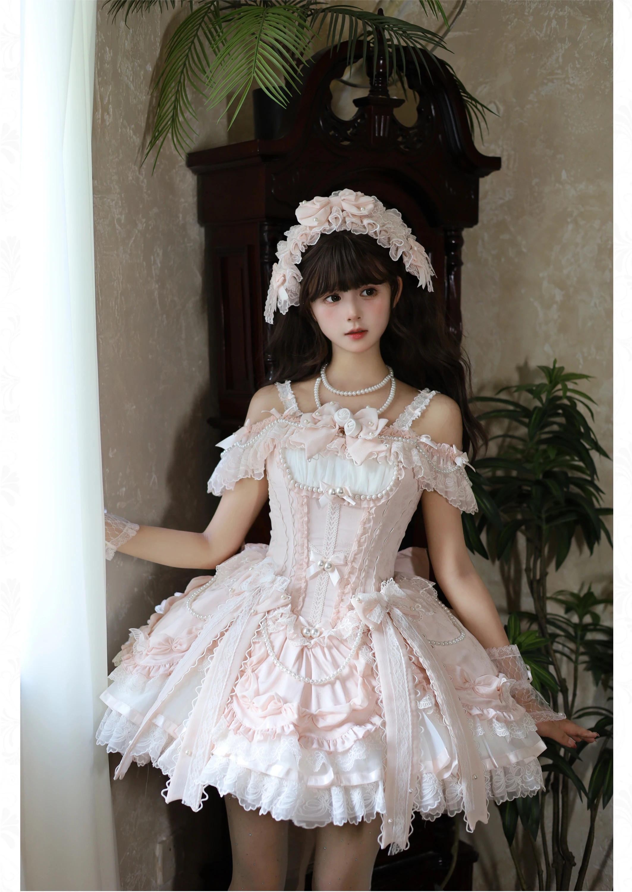 Pink Sweet Lolita Princess Dresses JSK Girl's Woman's Slim-Fit Elegant Lace Bow Tail Birthday Dress Y2k Ballet Style Mini Dress