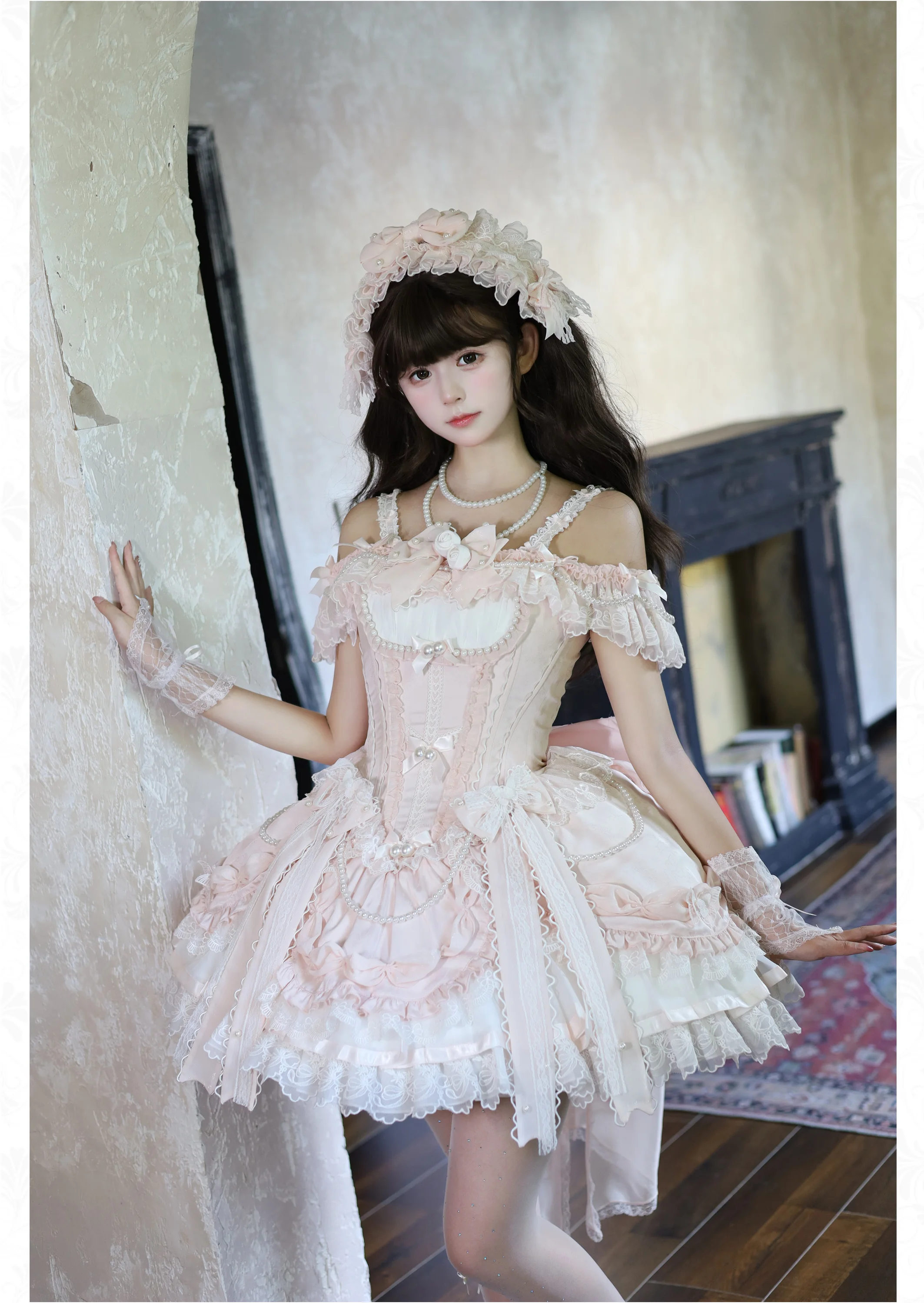 Pink Sweet Lolita Princess Dresses JSK Girl's Woman's Slim-Fit Elegant Lace Bow Tail Birthday Dress Y2k Ballet Style Mini Dress