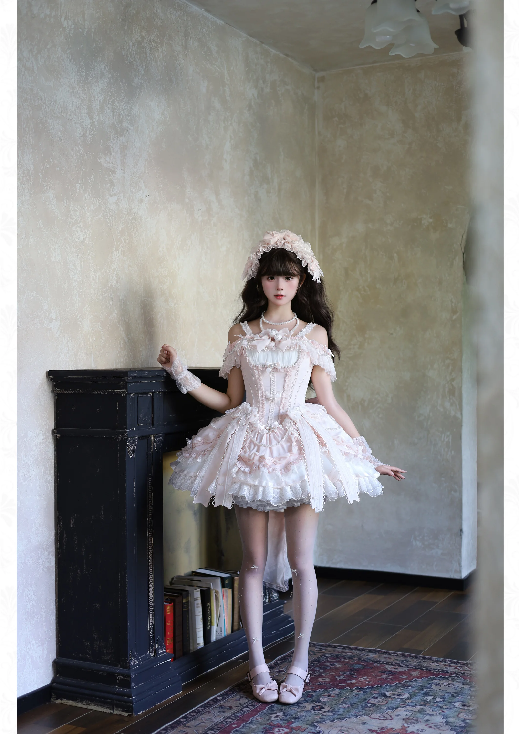 Pink Sweet Lolita Princess Dresses JSK Girl's Woman's Slim-Fit Elegant Lace Bow Tail Birthday Dress Y2k Ballet Style Mini Dress