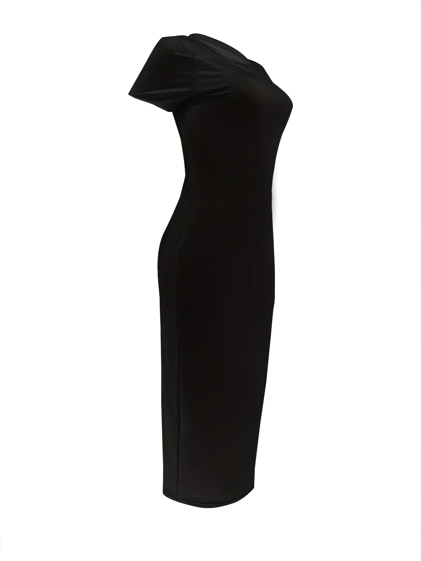 Women's Summer Casual Fashion Slim Fit Sexy Solid Color Round Neck Short Sleeved Long Dress Black Plus Size XS-5XL