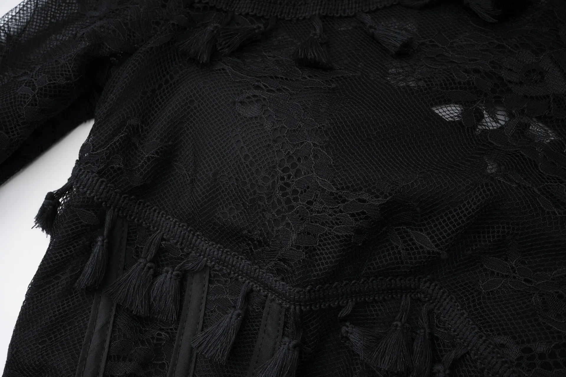 IEQJ Summer Stand Collar Lace Tassel Hollow Out Flare Sleeve Dress Women Boned Waist Tiered Mermaid Dresses New 3A2709