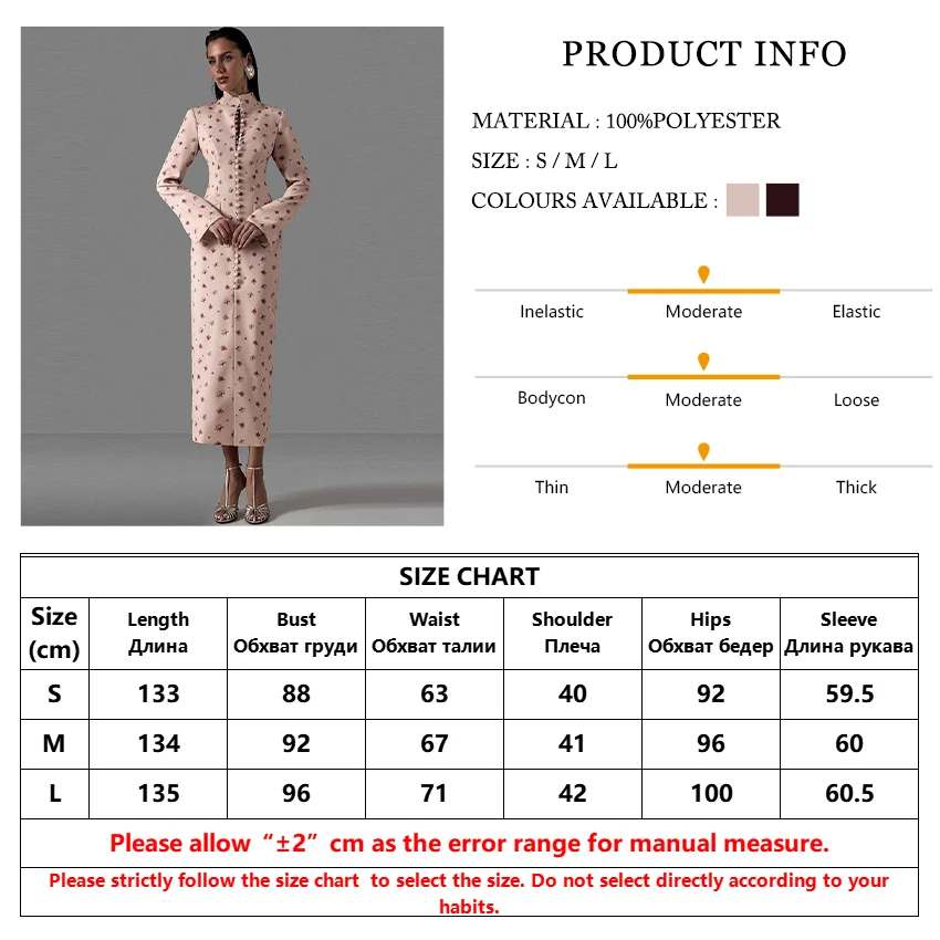 Clacive Fashion Slim Print Women's Dress 2026 Vintage Stand Collar Long Sleeve Midi Dresses Elegant Classic Slit Femlae Dress