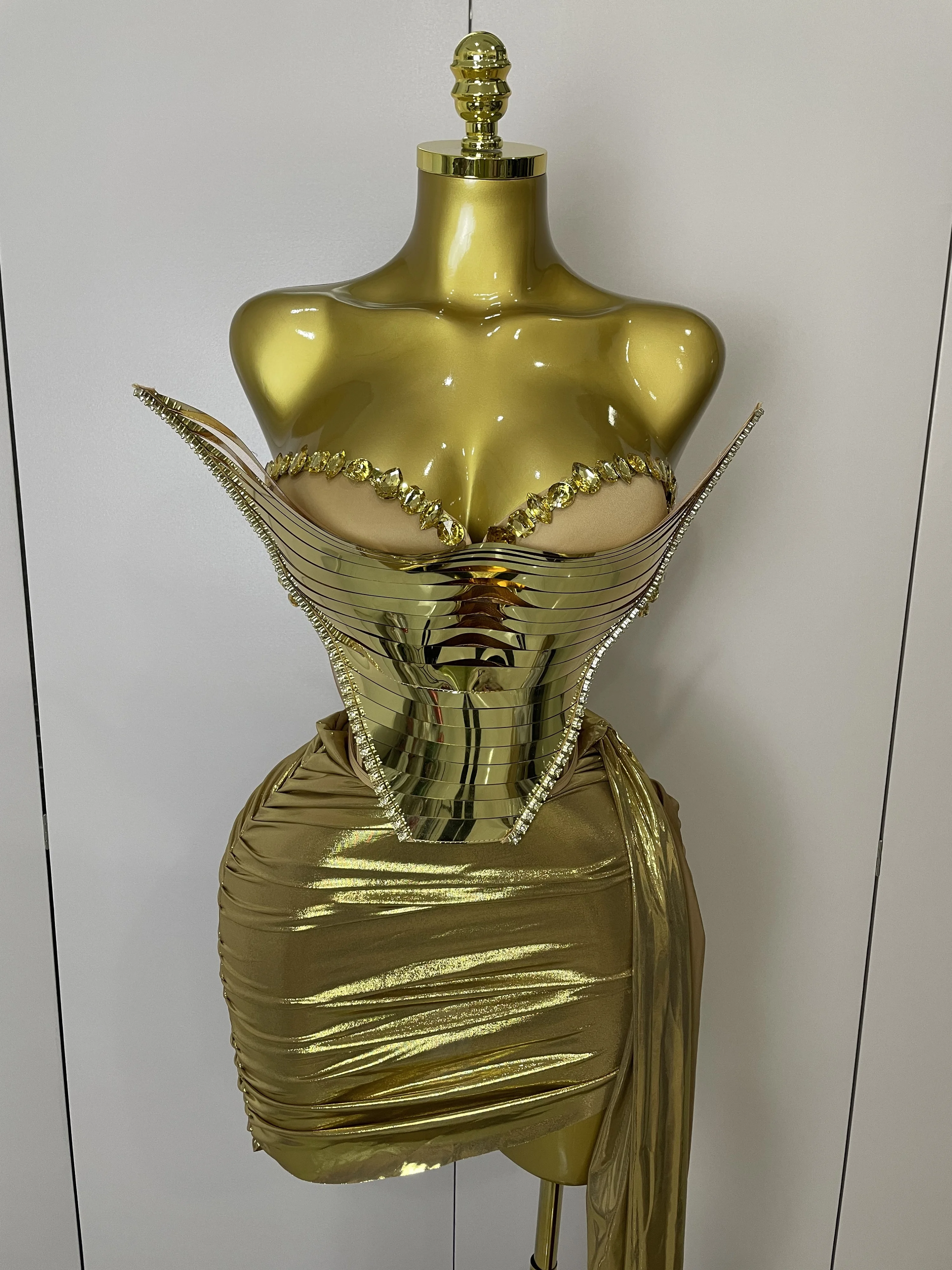 Sparkly Gold Sequin Sexy Top Two Pieces Set 2025 Women Celebrate Party Birthday NightClub Performance Dancer Show Stage Outfit