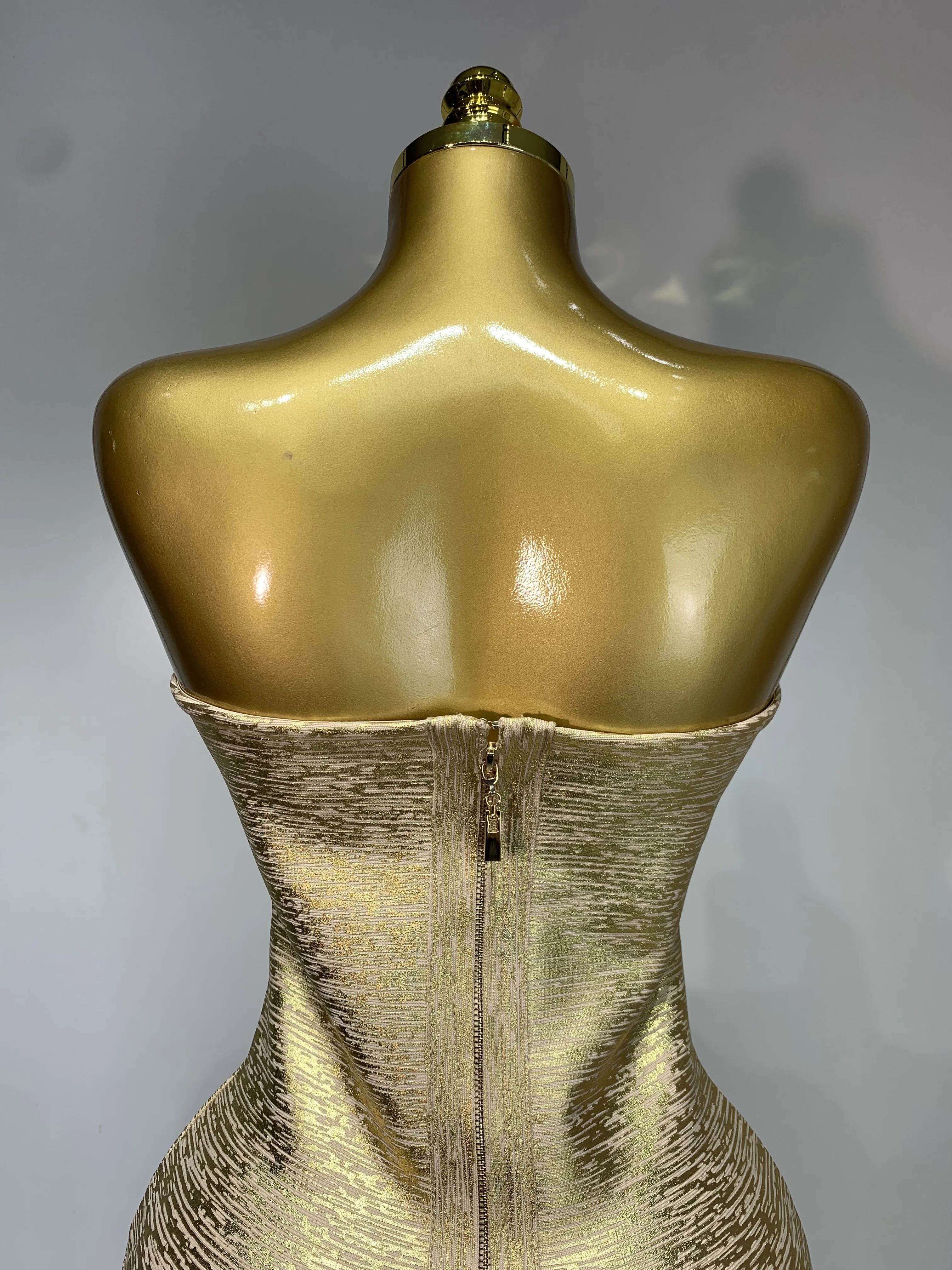 Women Sexy Gold Strapless Bodycon Bandage Dress 2025 Fashion Celebrate Evening Party Luxury Birthday Wedding Guest Dress