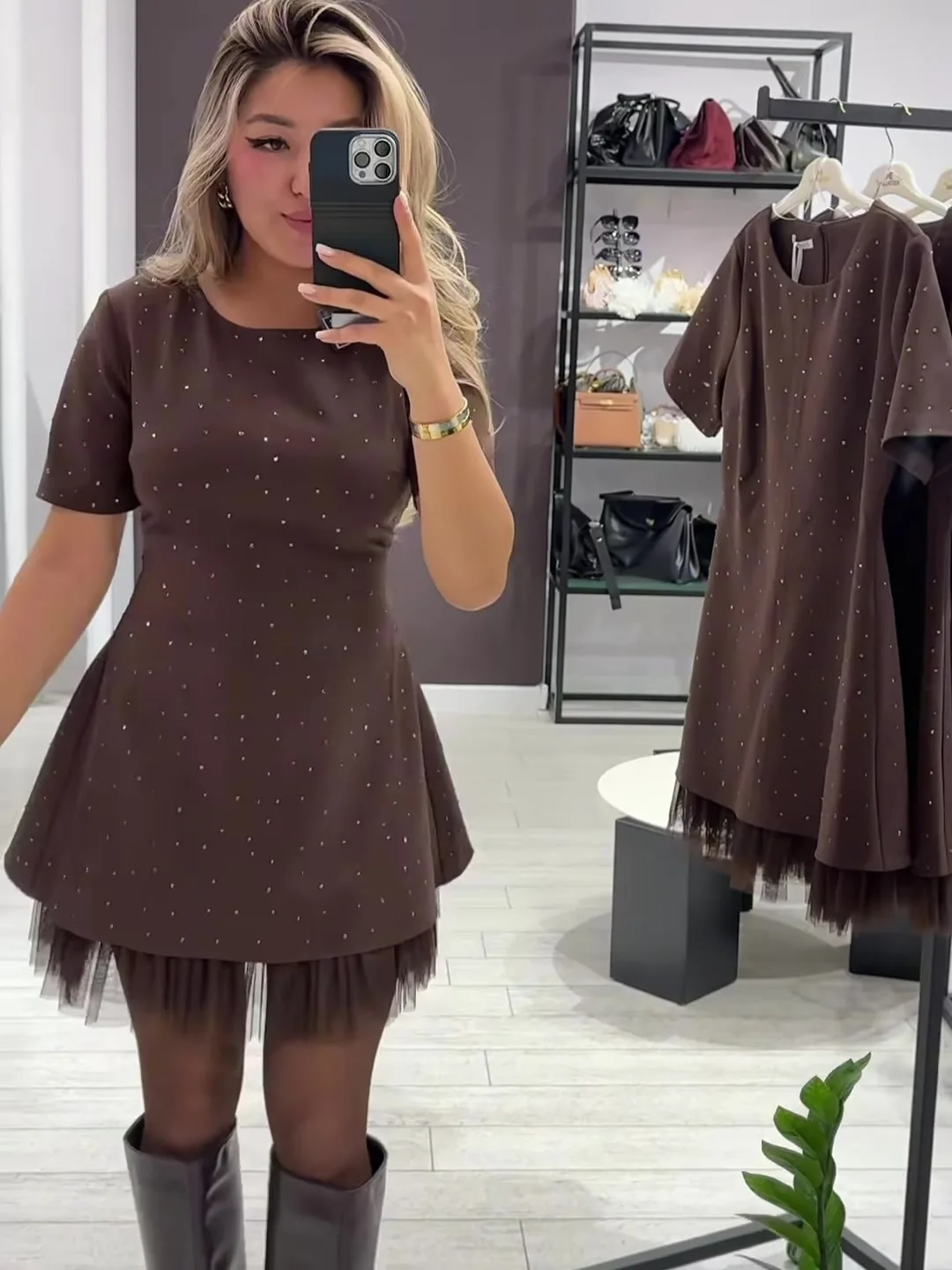 Summer Black Casual Dress Women's New Round Neck Short Sleeve Hot Diamond Slim Fit Lace Dress Holiday Party Mini Dresses Robe