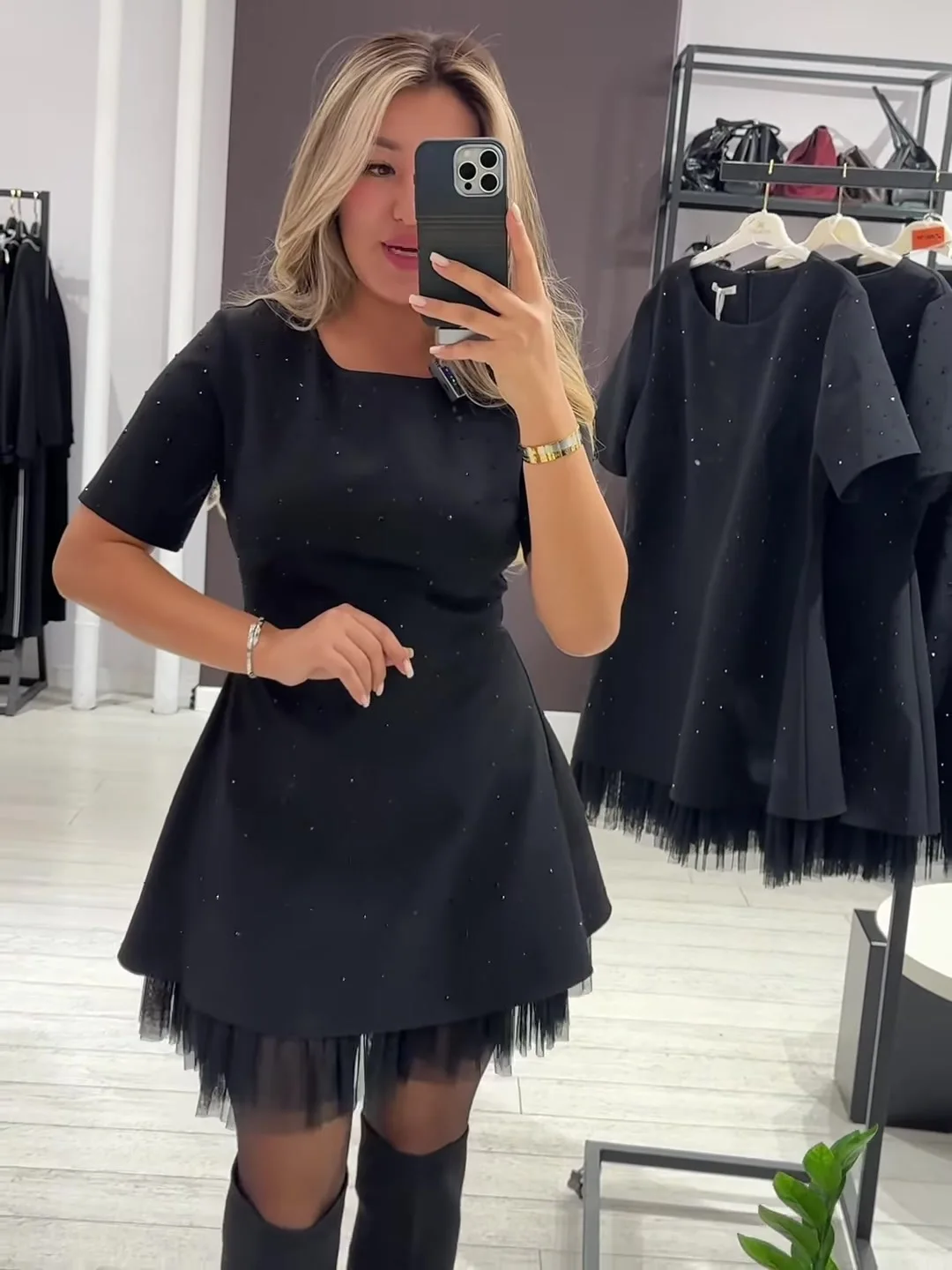 Summer Black Casual Dress Women's New Round Neck Short Sleeve Hot Diamond Slim Fit Lace Dress Holiday Party Mini Dresses Robe