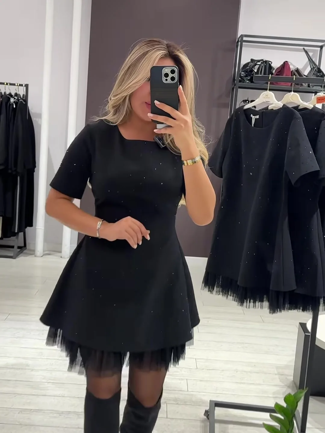 Summer Black Casual Dress Women's New Round Neck Short Sleeve Hot Diamond Slim Fit Lace Dress Holiday Party Mini Dresses Robe