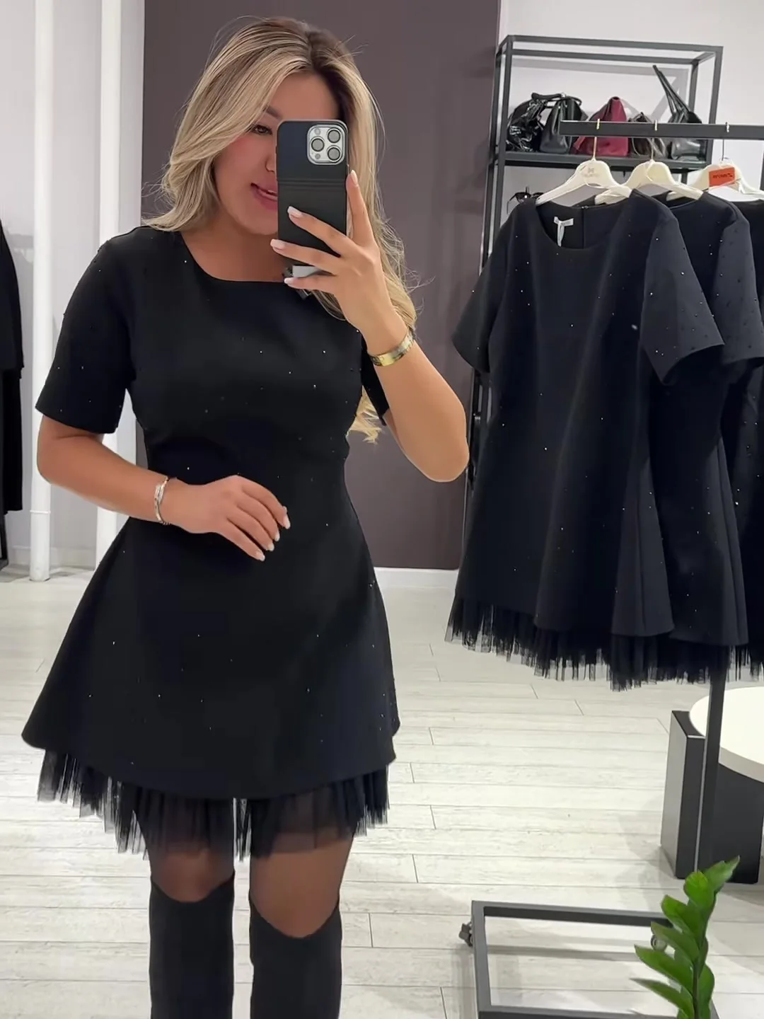 Summer Black Casual Dress Women's New Round Neck Short Sleeve Hot Diamond Slim Fit Lace Dress Holiday Party Mini Dresses Robe