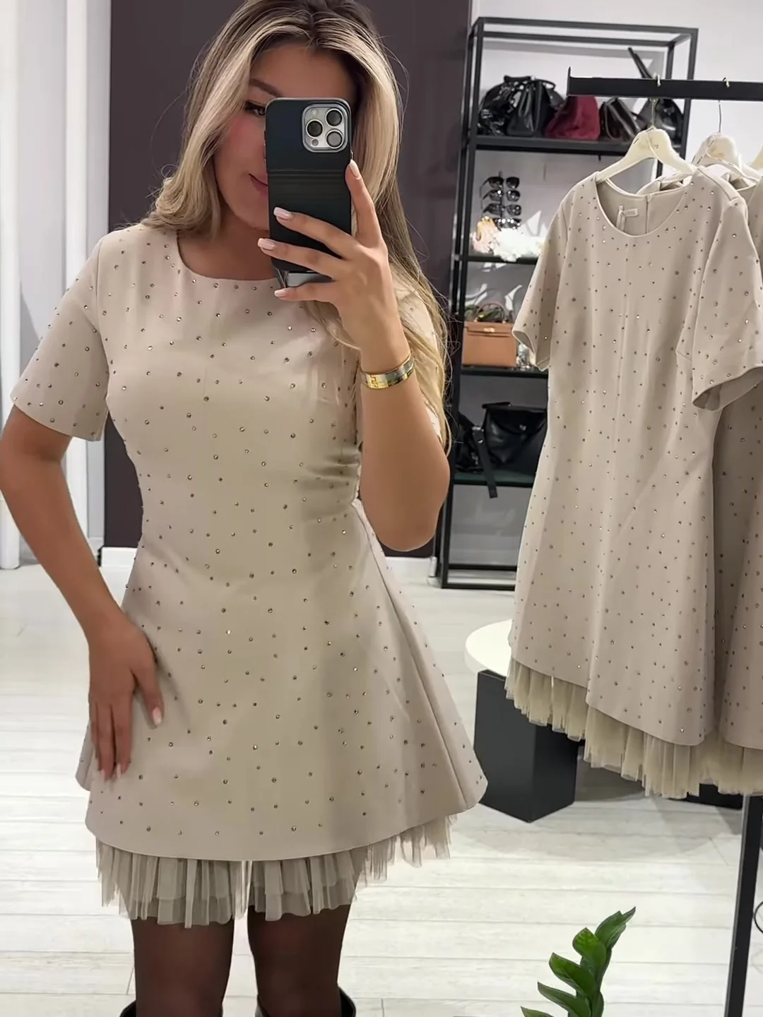 Summer Black Casual Dress Women's New Round Neck Short Sleeve Hot Diamond Slim Fit Lace Dress Holiday Party Mini Dresses Robe