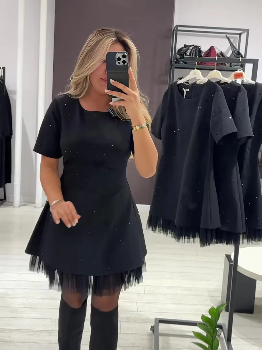 Summer Black Casual Dress Women's New Round Neck Short Sleeve Hot Diamond Slim Fit Lace Dress Holiday Party Mini Dresses Robe