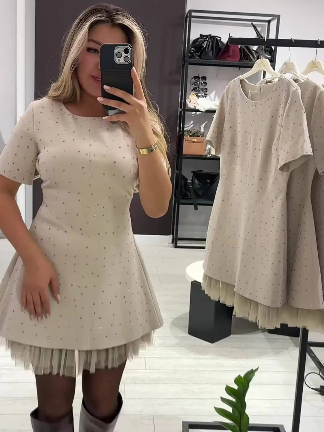 Summer Black Casual Dress Women's New Round Neck Short Sleeve Hot Diamond Slim Fit Lace Dress Holiday Party Mini Dresses Robe