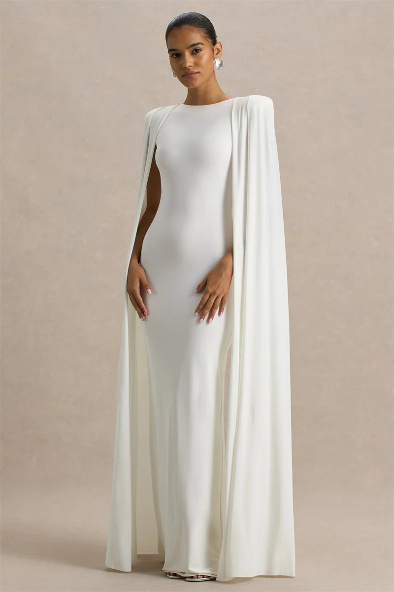 Mozision Cape Sleeve Sexy Maxi Dress Women Gown Elegant Fashion Zipper O Neck High Waist Split Club Party Long Dresses Female