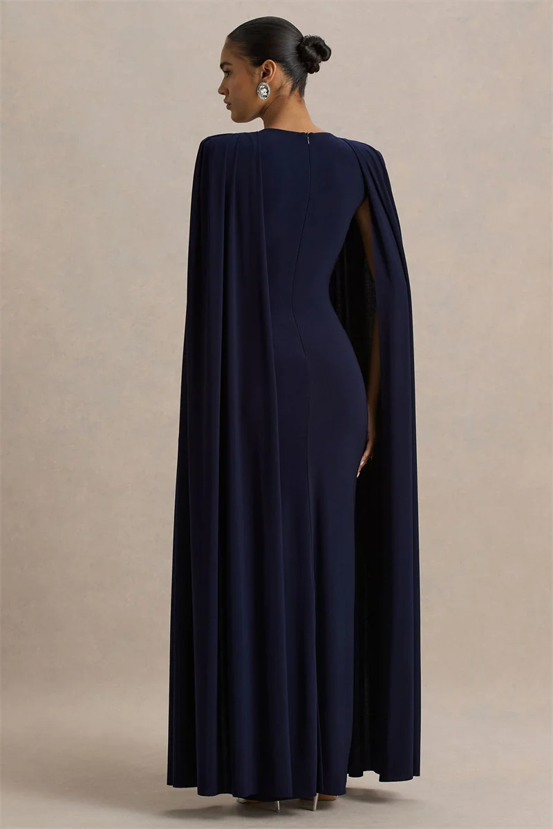 Mozision Cape Sleeve Sexy Maxi Dress Women Gown Elegant Fashion Zipper O Neck High Waist Split Club Party Long Dresses Female