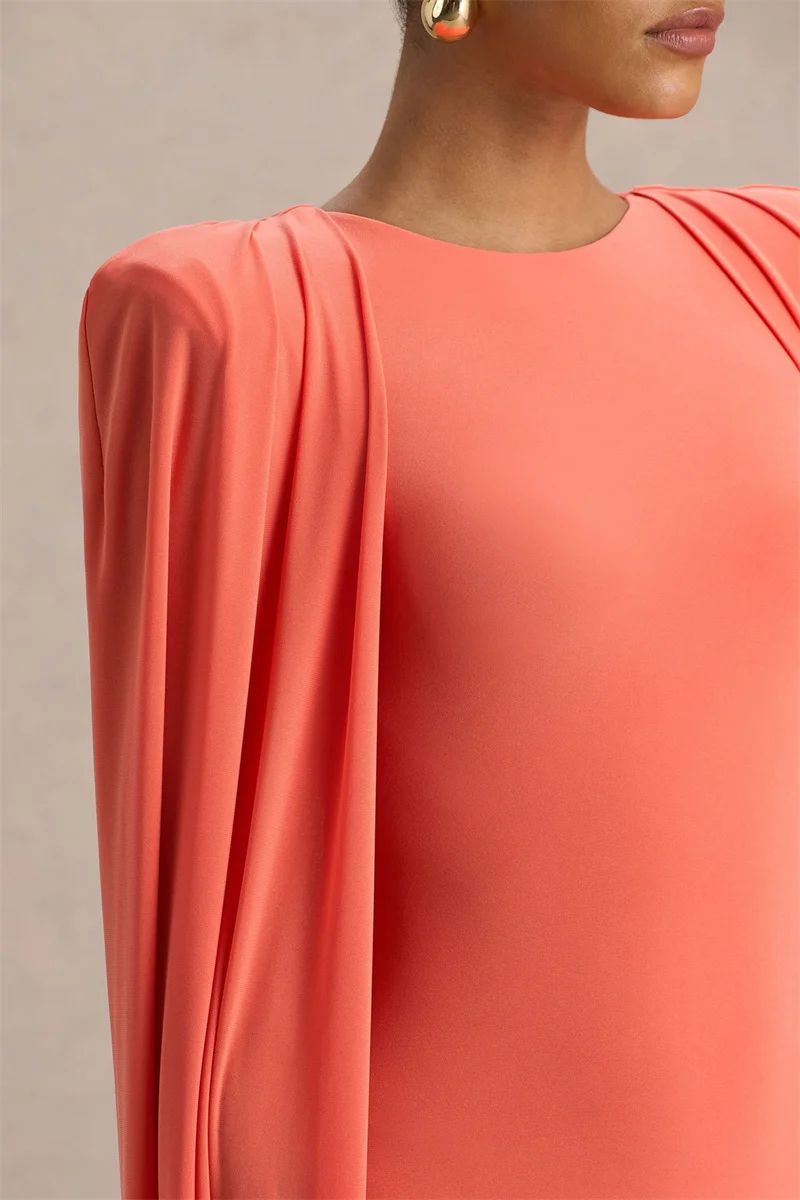 Mozision Cape Sleeve Sexy Maxi Dress Women Gown Elegant Fashion Zipper O Neck High Waist Split Club Party Long Dresses Female