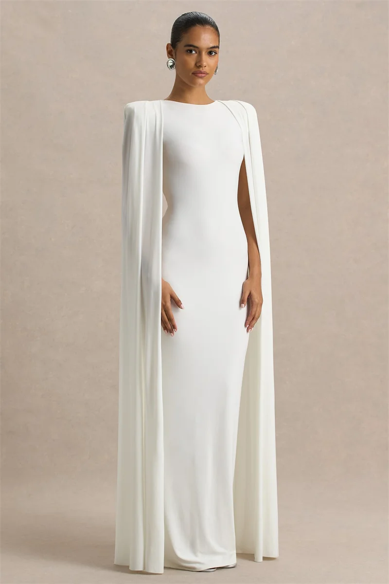 Mozision Cape Sleeve Sexy Maxi Dress Women Gown Elegant Fashion Zipper O Neck High Waist Split Club Party Long Dresses Female