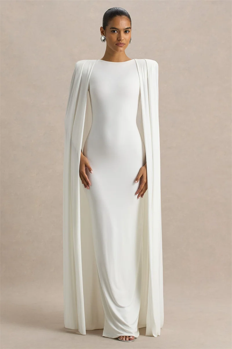 Mozision Cape Sleeve Sexy Maxi Dress Women Gown Elegant Fashion Zipper O Neck High Waist Split Club Party Long Dresses Female